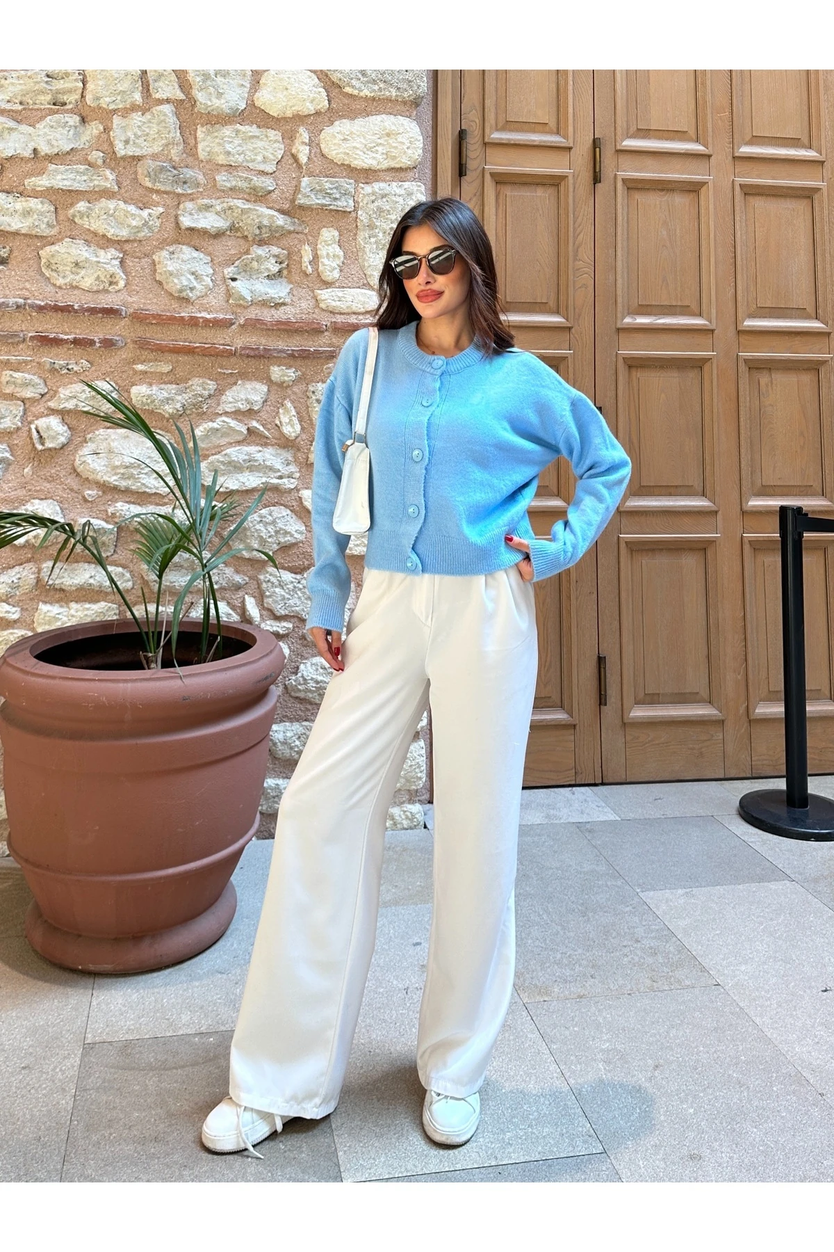 Basic Düğmeli Antrasit Triko Hırka - Bebe Mavisi