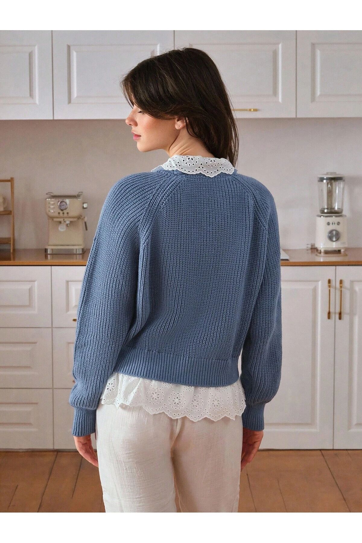 Brodeli V Yaka Hırka - i̇ndigo mavisi