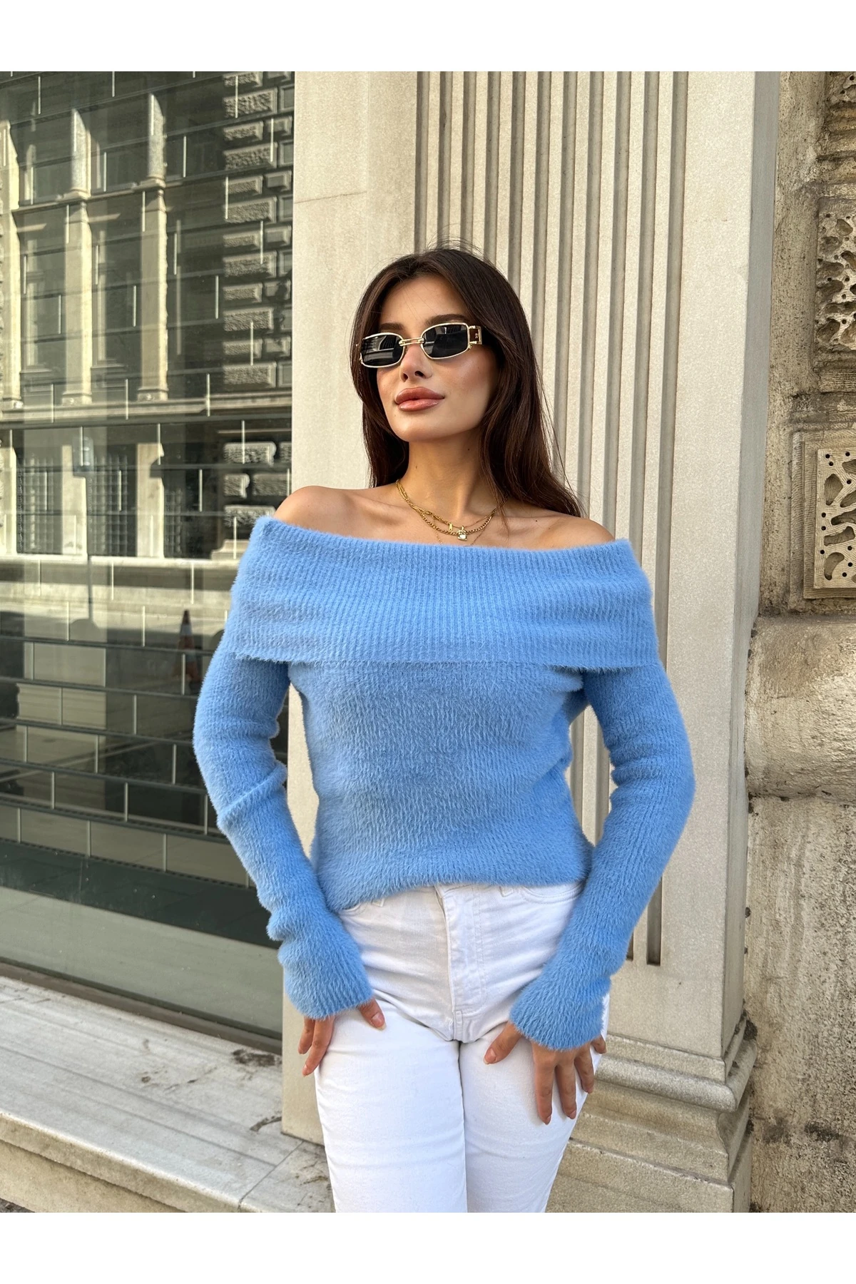 Madonna Yaka Yumoş Kazak - Bebe Mavisi