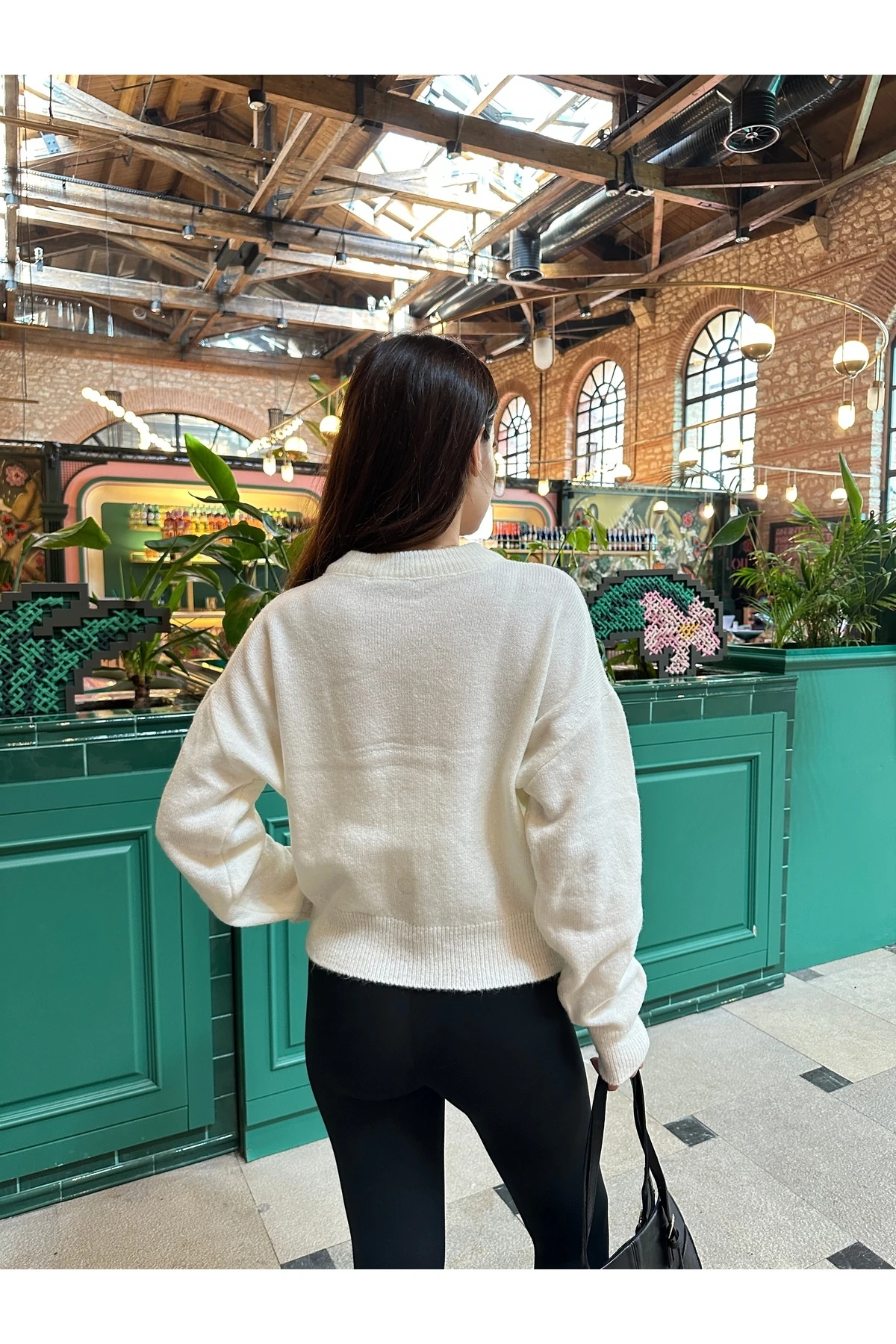 Basic Düğmeli Antrasit Triko Hırka - Beyaz