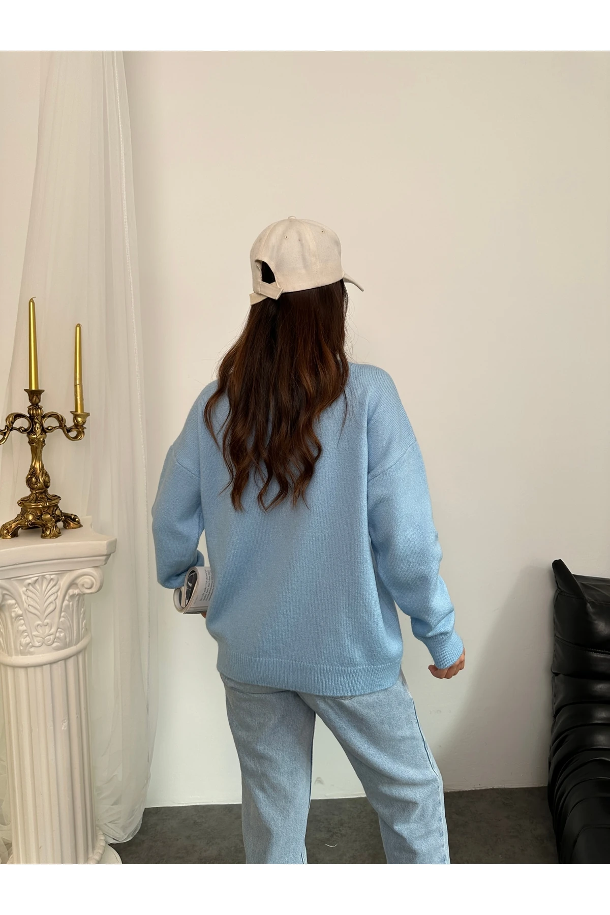 Fiyonk Süzeneli Kadın Triko Kazak - Bebe Mavisi