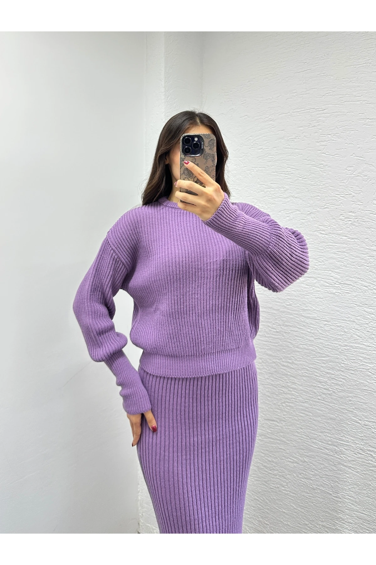 Selanik Örgü İkili Takım - Lila