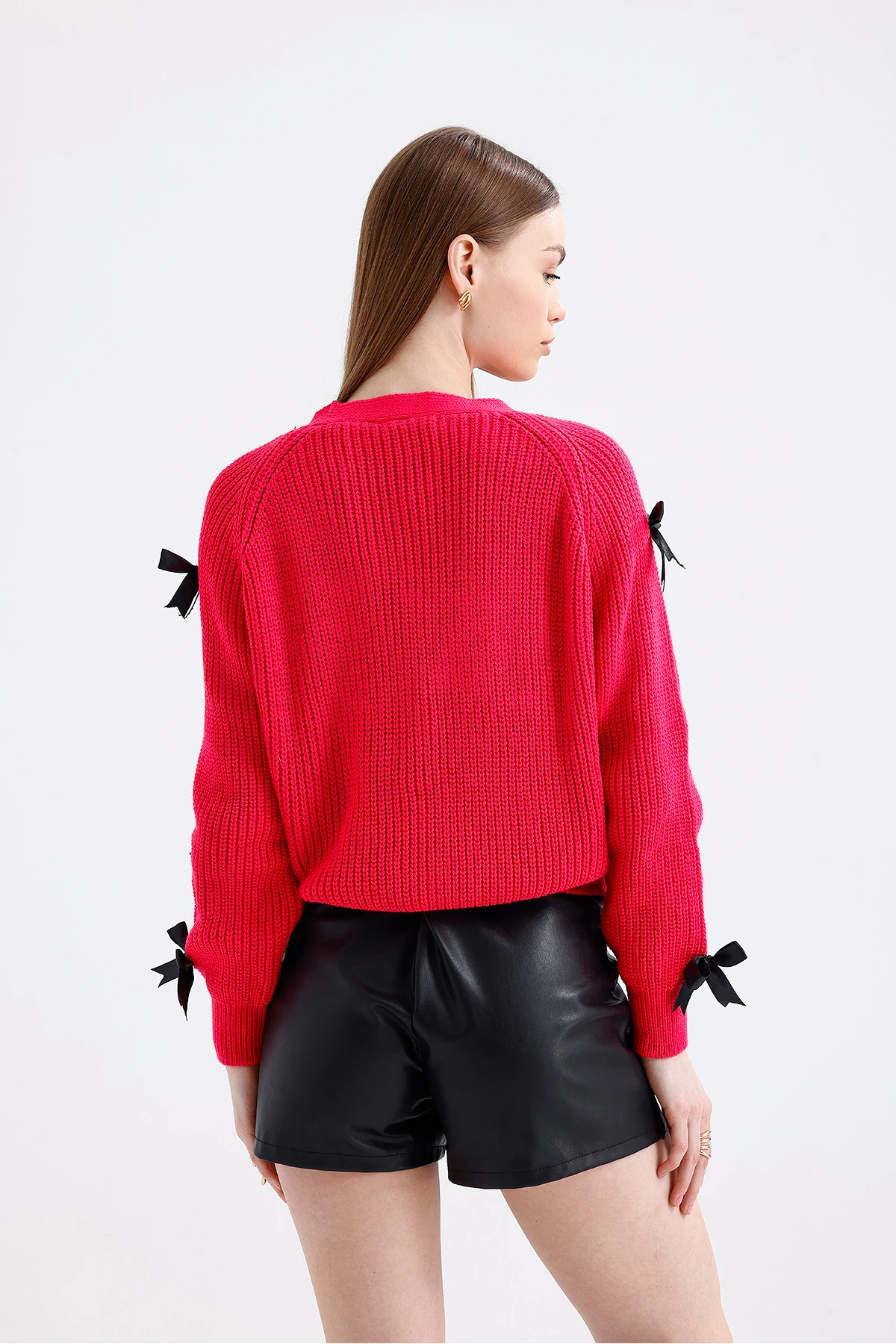 Fiyonklu Triko Hırka - Fuşya