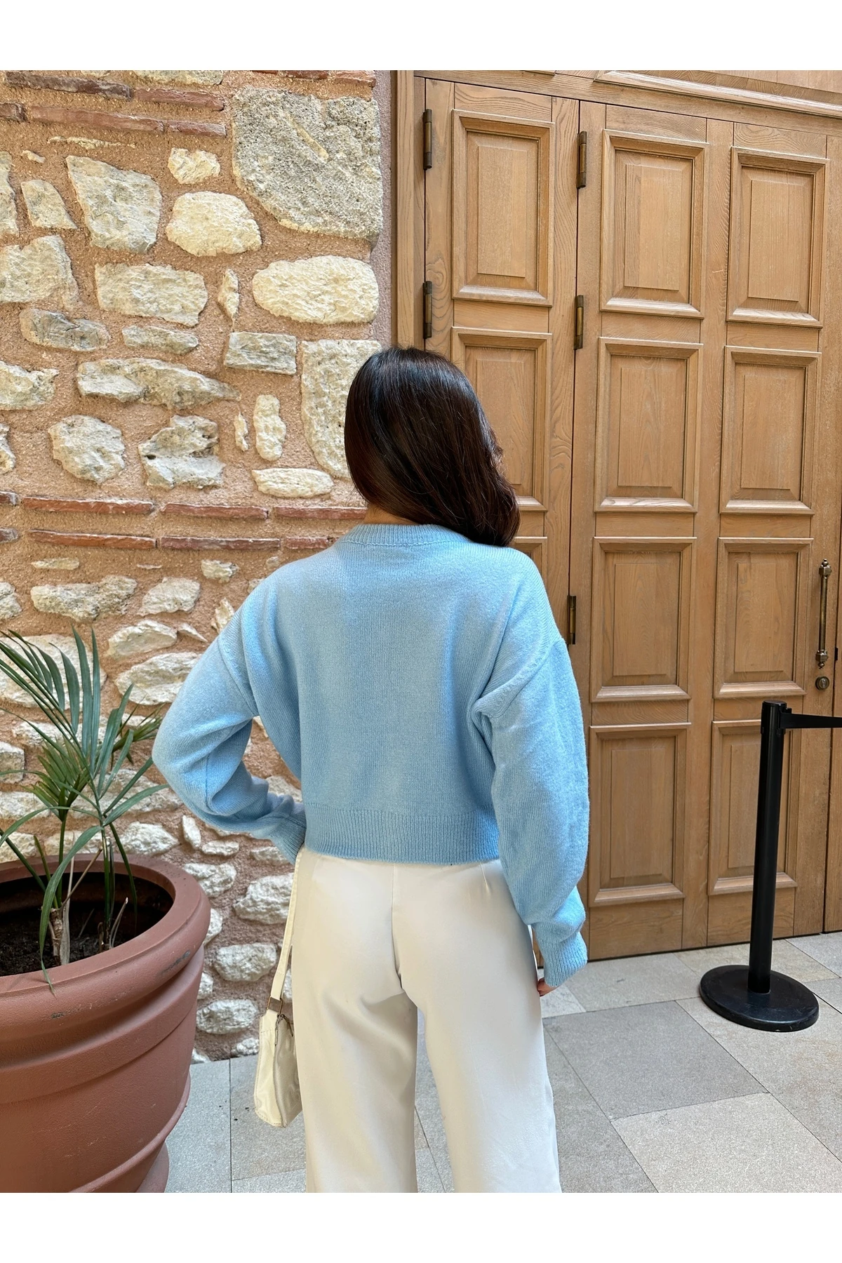 Basic Düğmeli Antrasit Triko Hırka - Bebe Mavisi