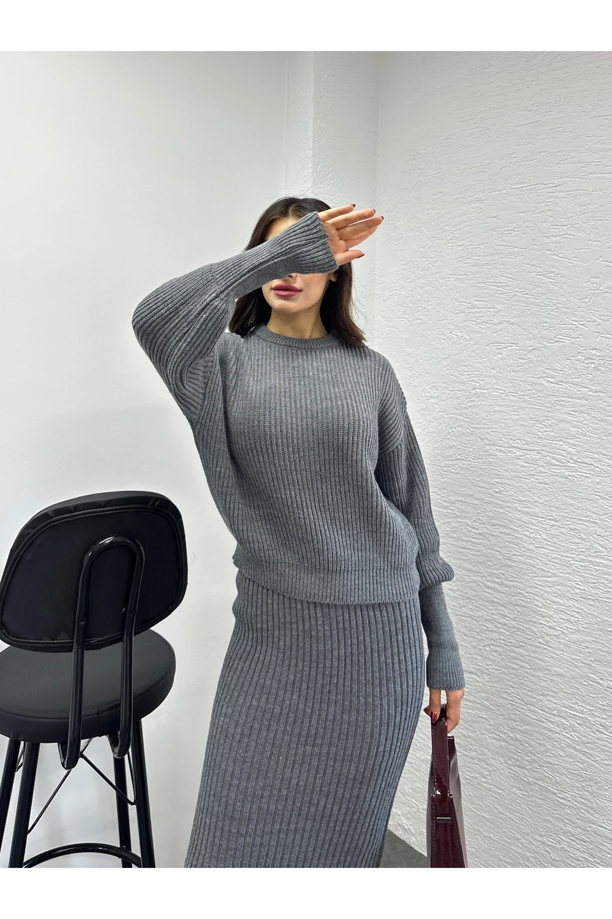 Selanik Örgü İkili Takım - Antrasit