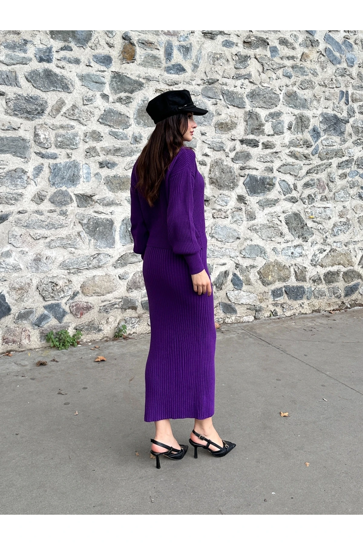 Selanik Örgü İkili Takım - Mor