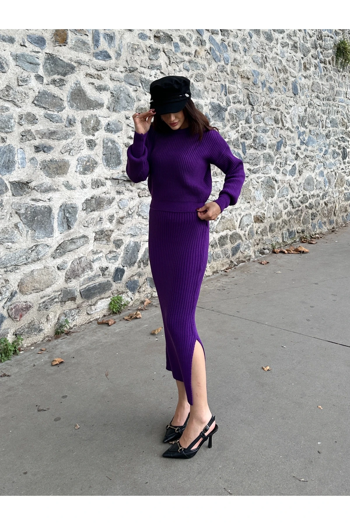 Selanik Örgü İkili Takım - Mor