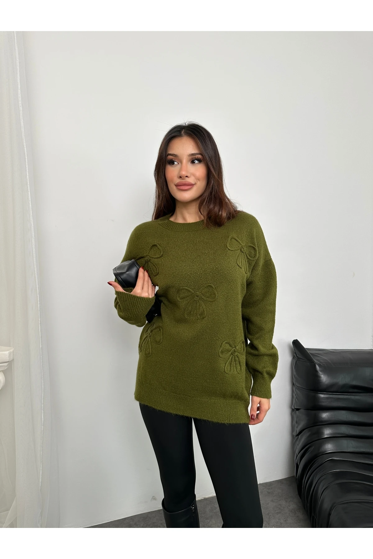 Fiyonk Süzeneli Kadın Triko Kazak - Haki