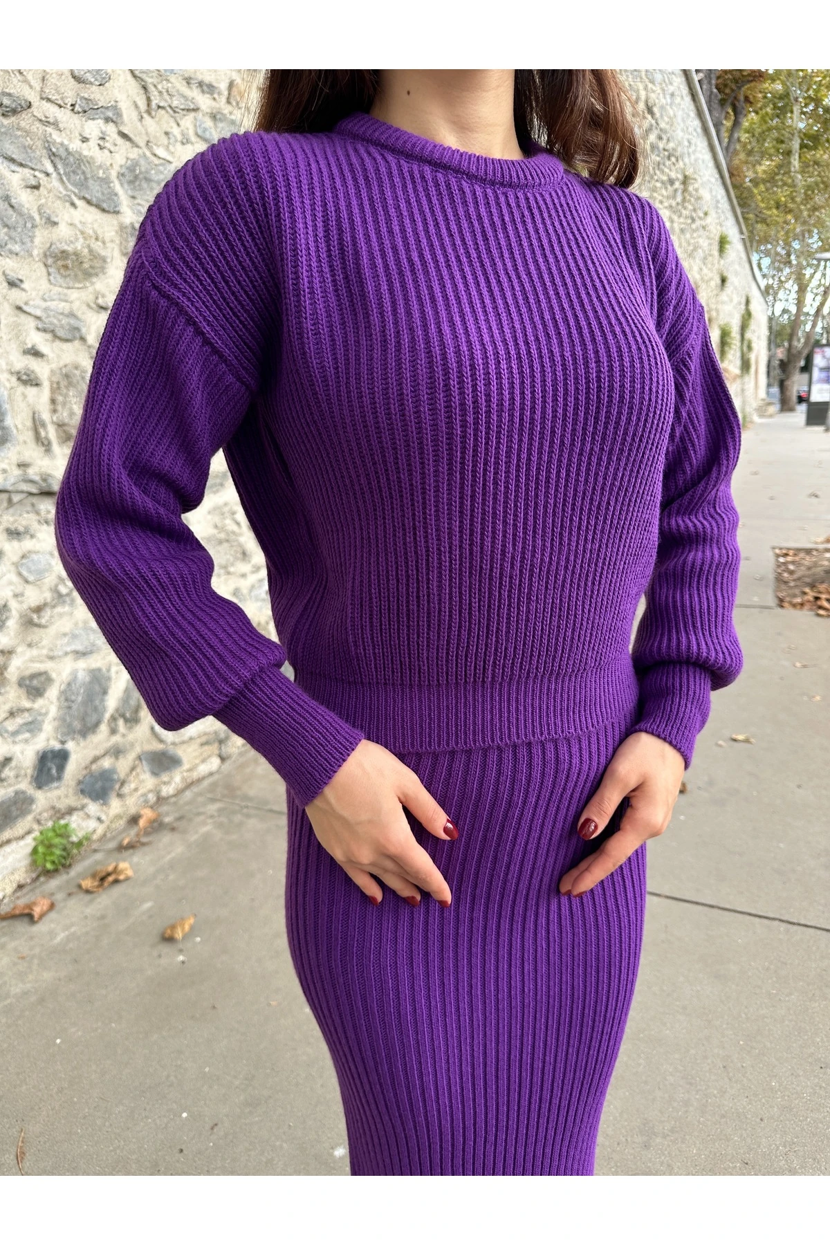 Selanik Örgü İkili Takım - Mor