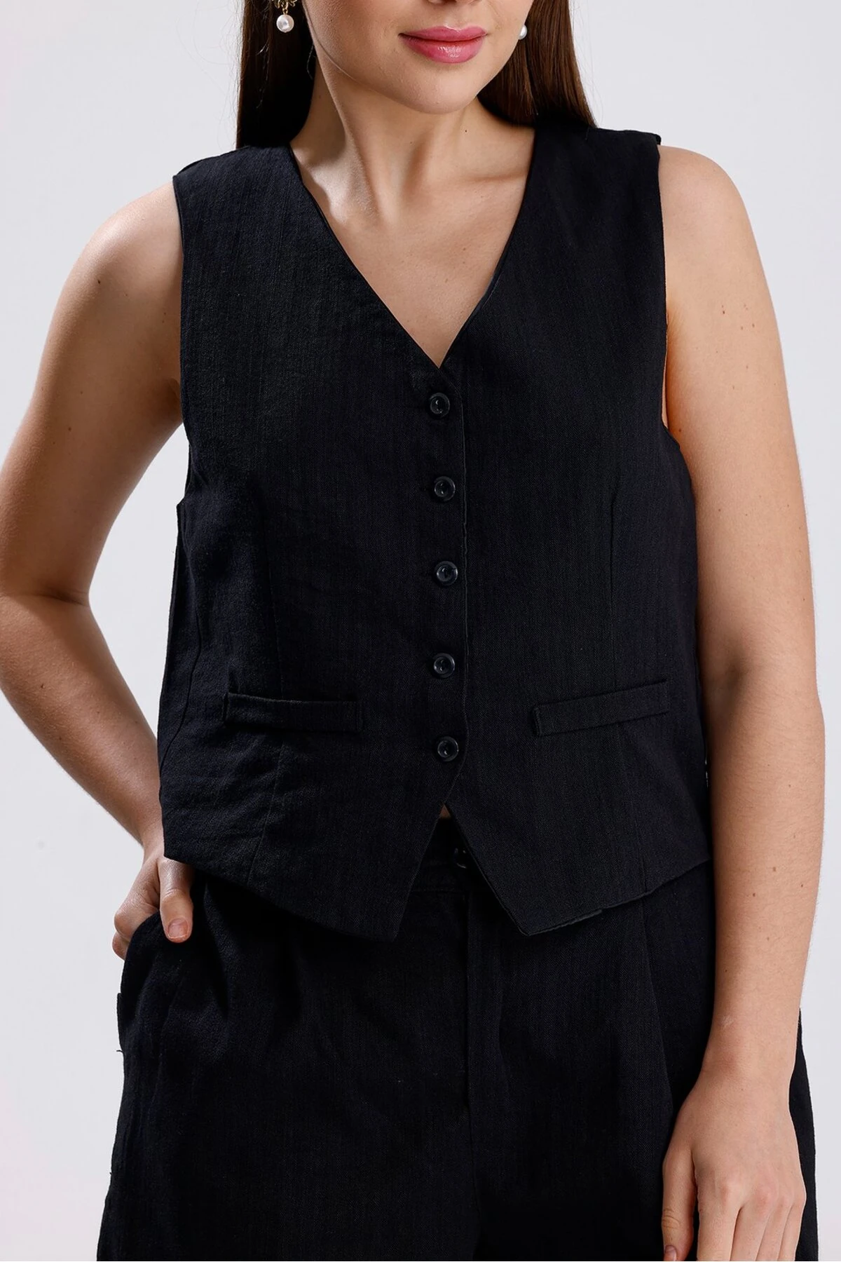 Keten Şortlu Takım - Siyah