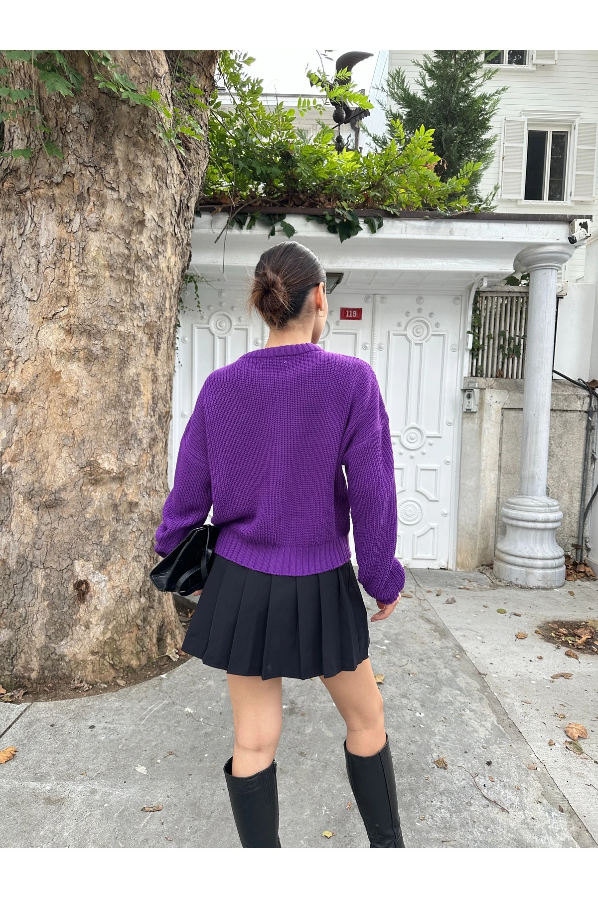 Kadın Fermuarlı Triko Hırka - Mor