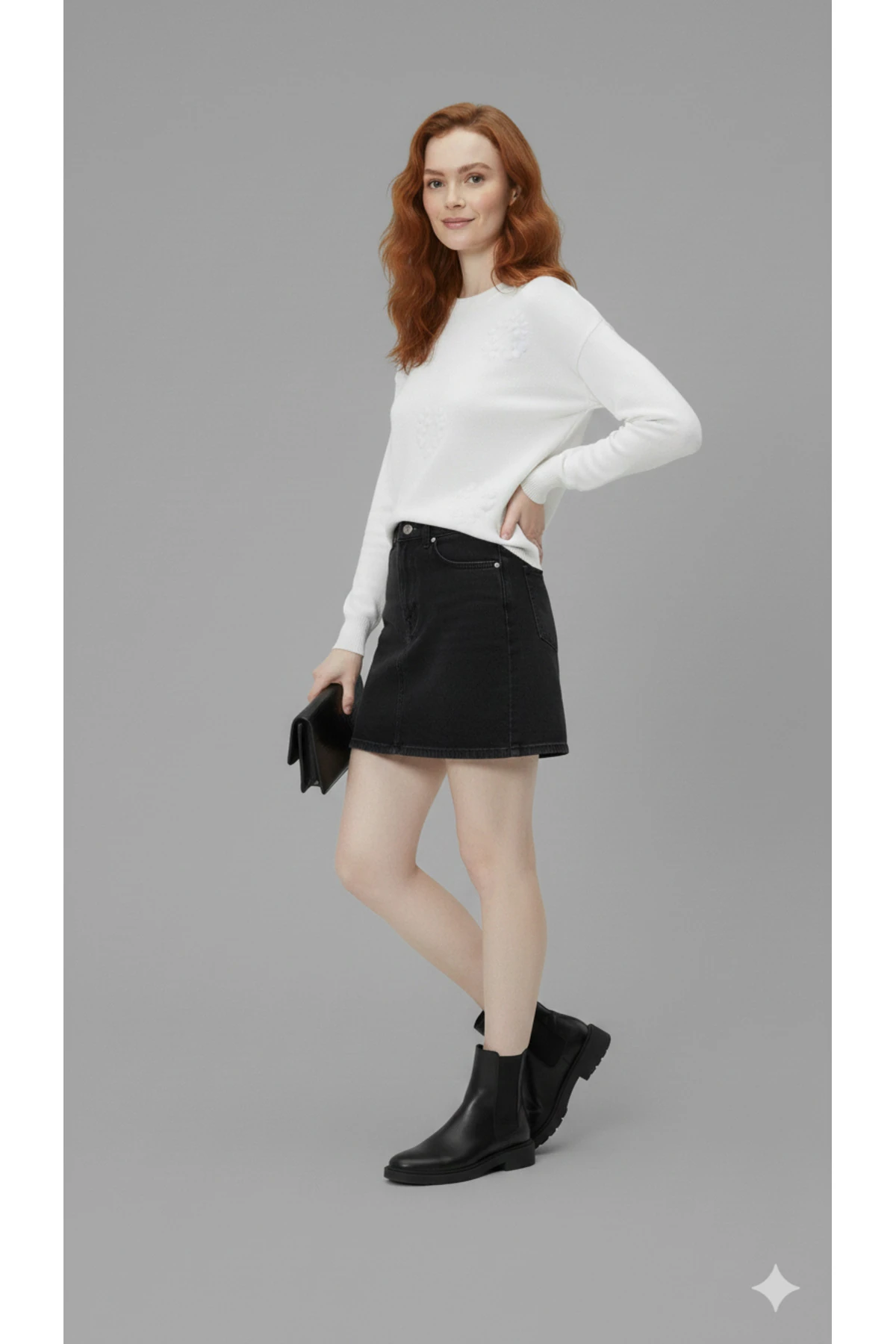 El İşi Çiçek İşlemeli Kadın Triko Kazak - Beyaz