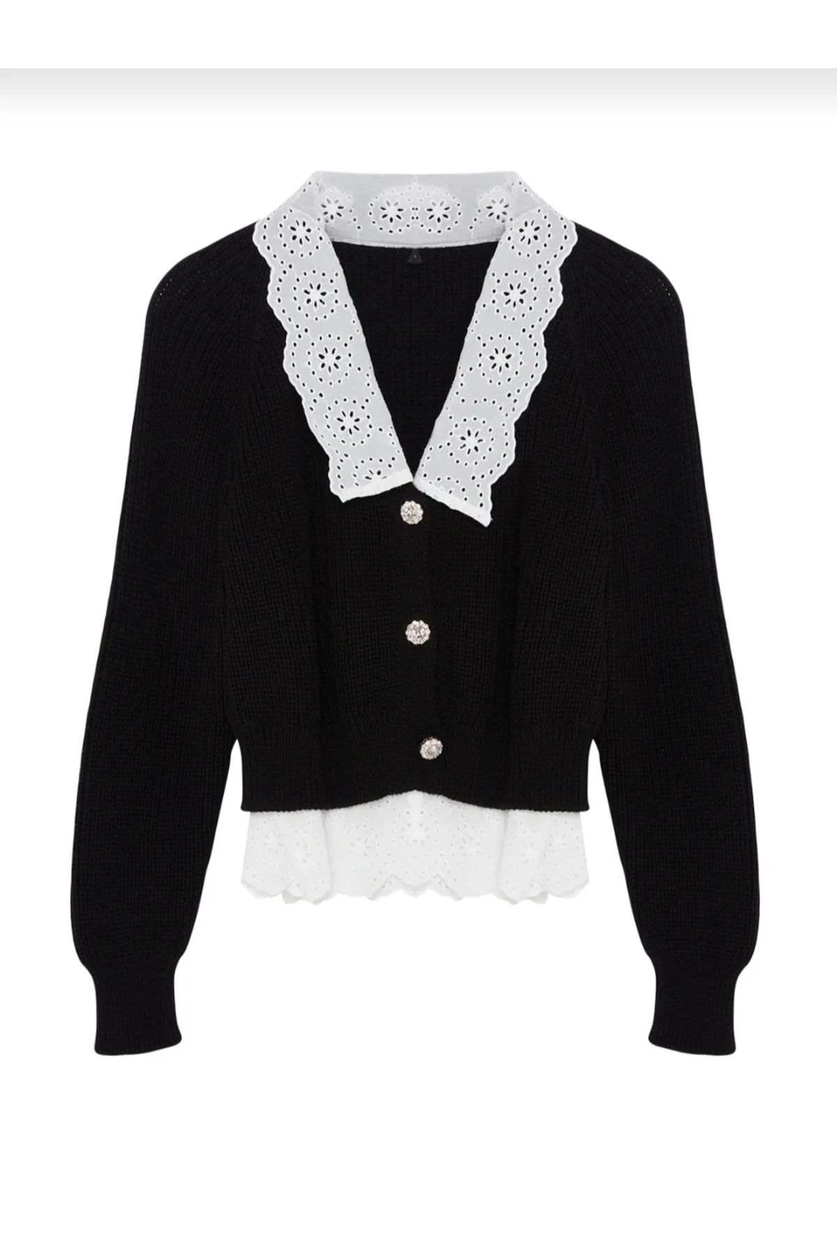 Brodeli V Yaka Hırka - Siyah