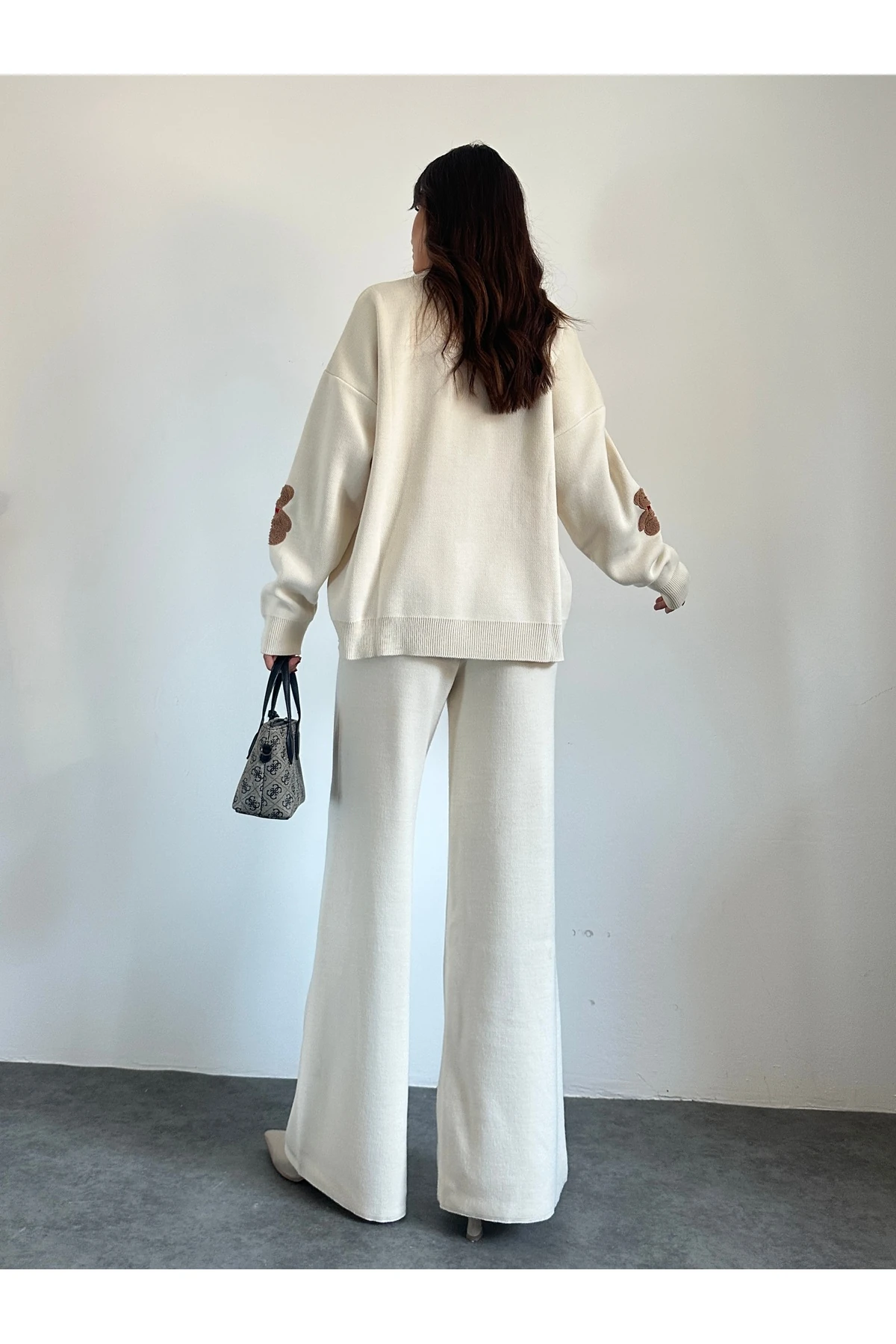 Ayıcıklı Triko Takım - Krem