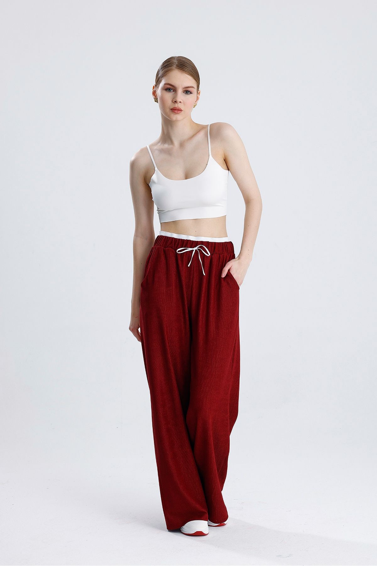 Şık Bürümcük Kumaş Pantolon - Bordo