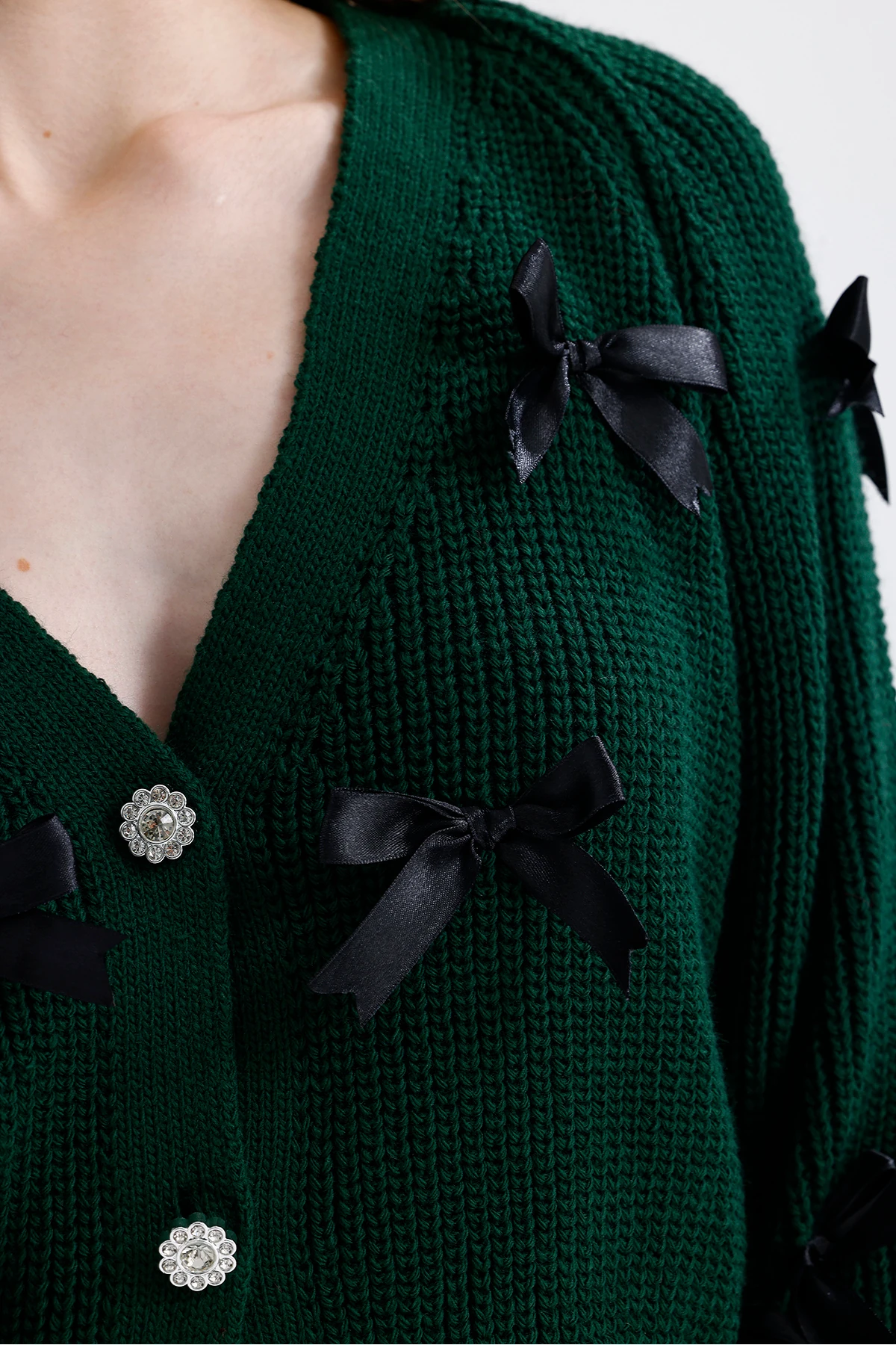 Fiyonklu Triko Hırka - Zümrüt