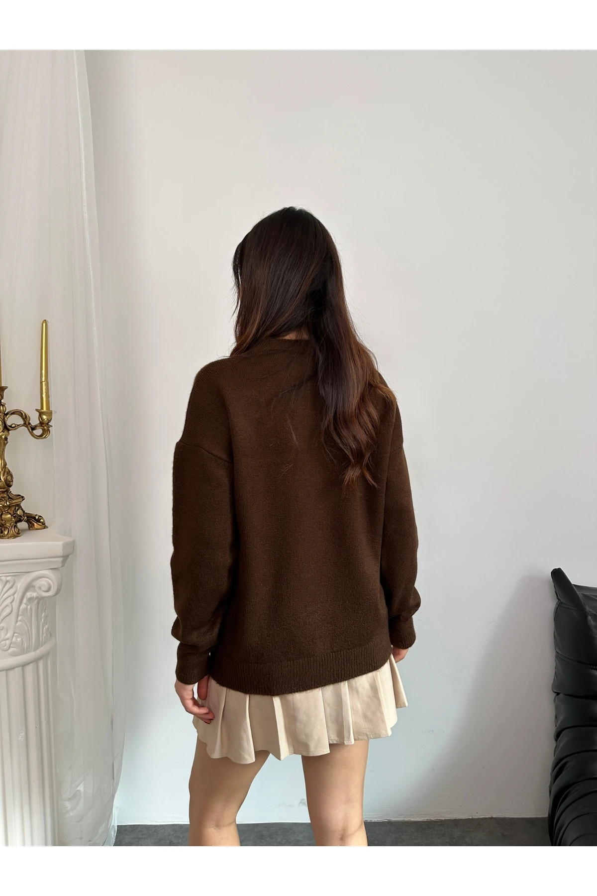 Fiyonk Süzeneli Kadın Triko Kazak - Kahverengi