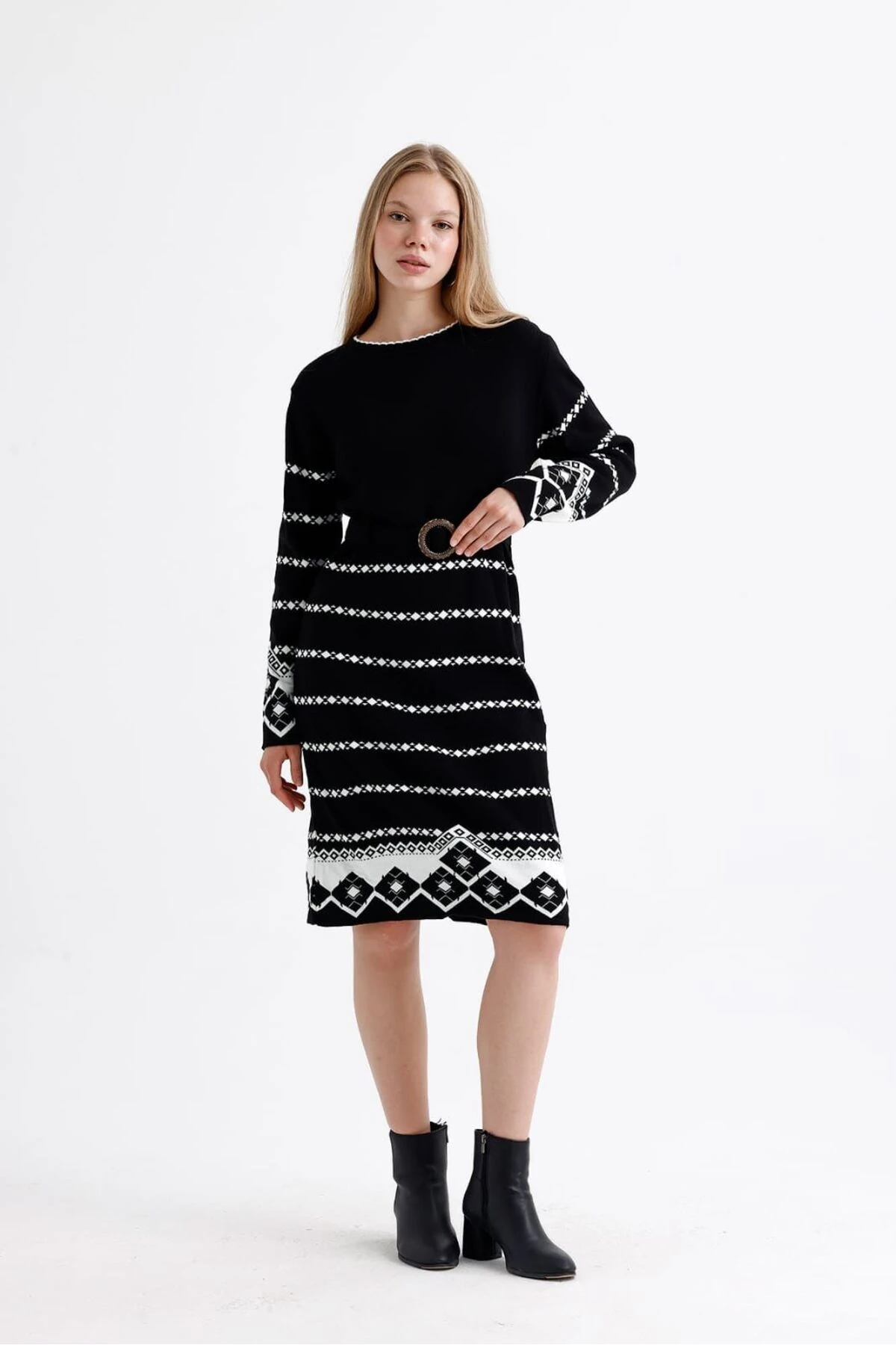 Çizgi Desen Triko Elbise