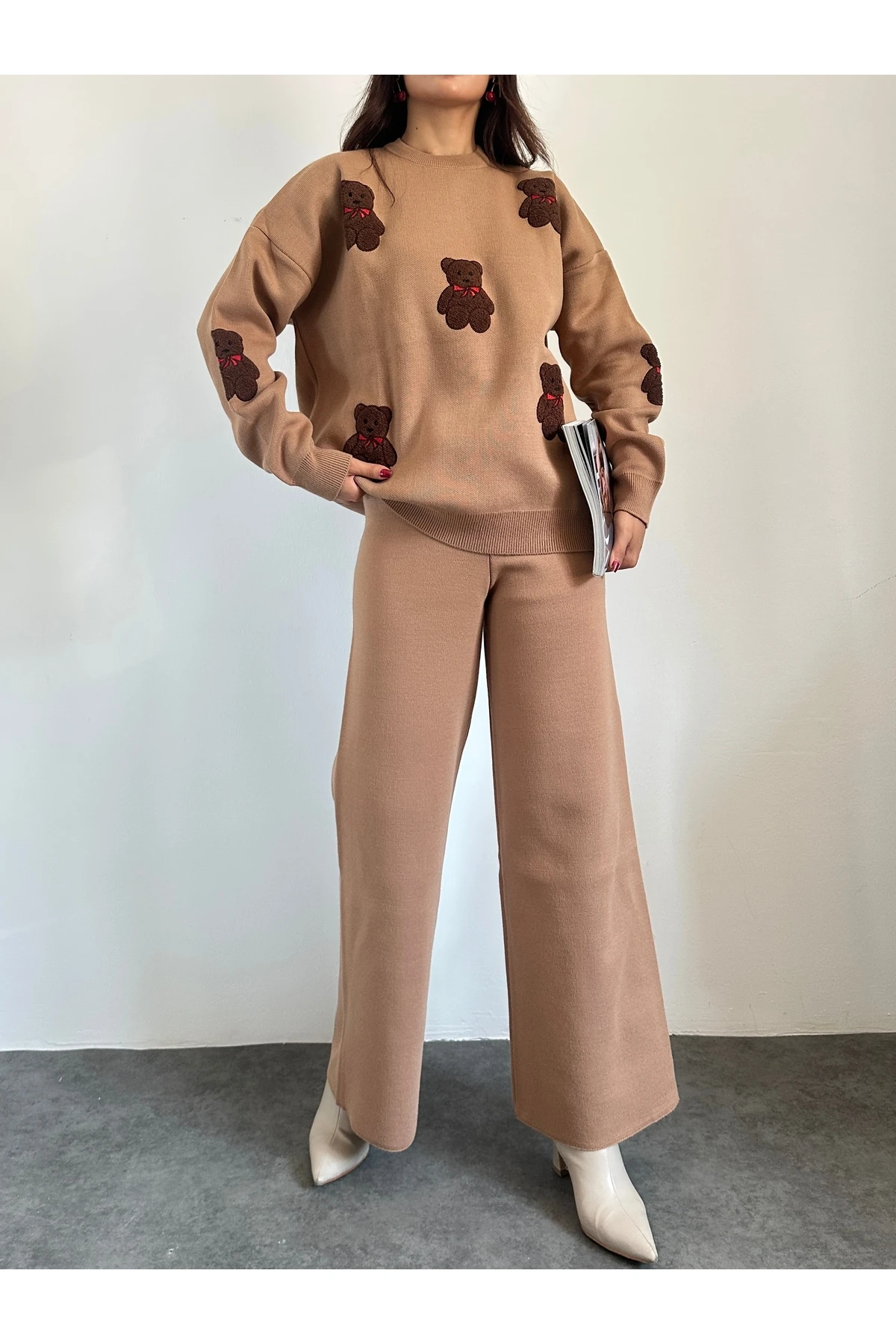Ayıcıklı Triko Takım - Karamel
