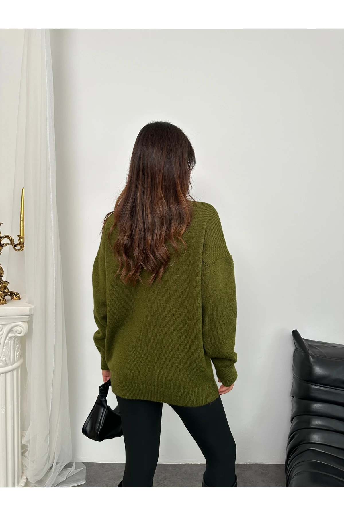 Fiyonk Süzeneli Kadın Triko Kazak - Haki