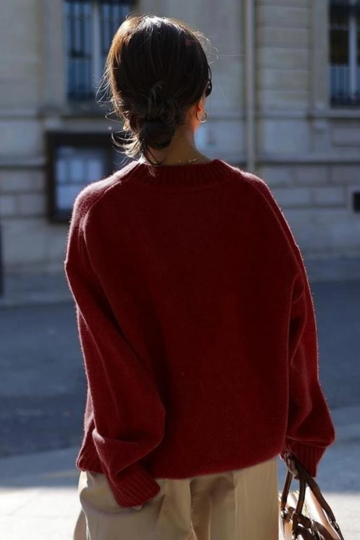 Antrasit Bisiklet Yaka Oversize Triko Kazak - Bordo