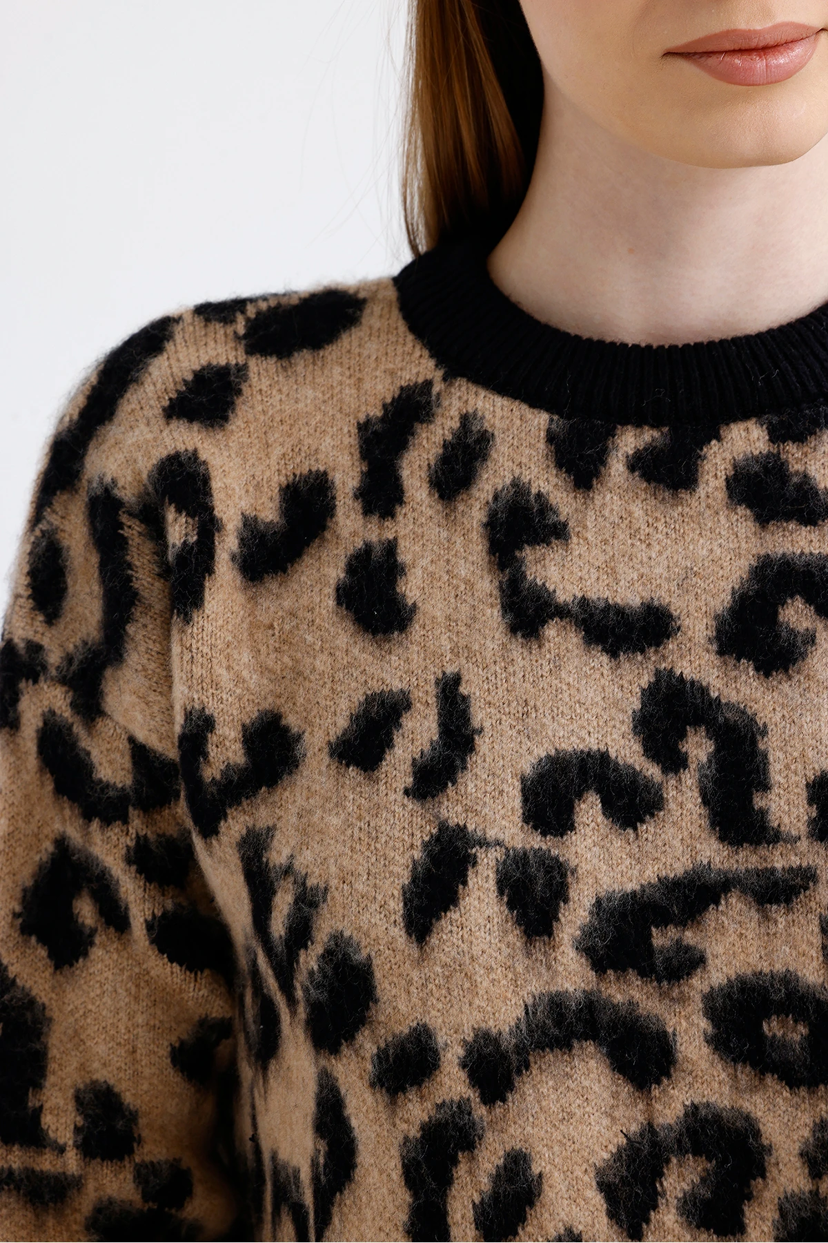 Leopar Desen Triko Kazak - Kahverengi