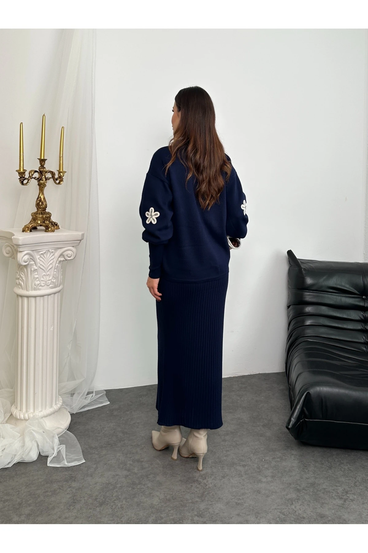 Papatya Desen Triko Takım - Lacivert