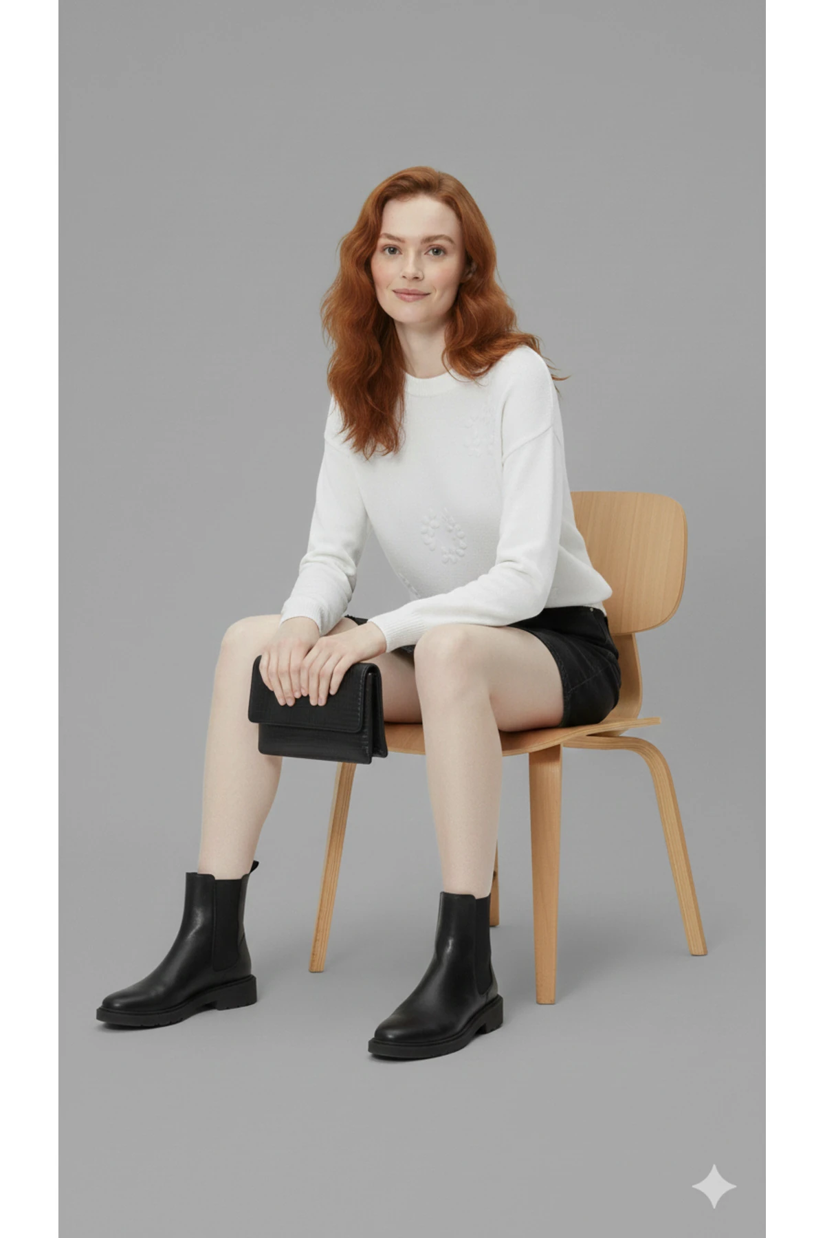 El İşi Çiçek İşlemeli Kadın Triko Kazak - Beyaz