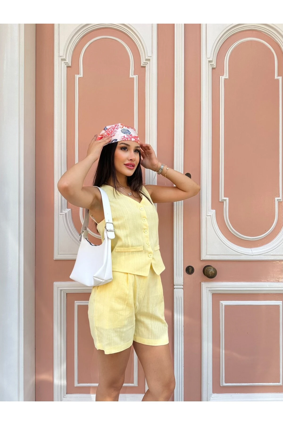 Keten Şortlu Takım - Sarı
