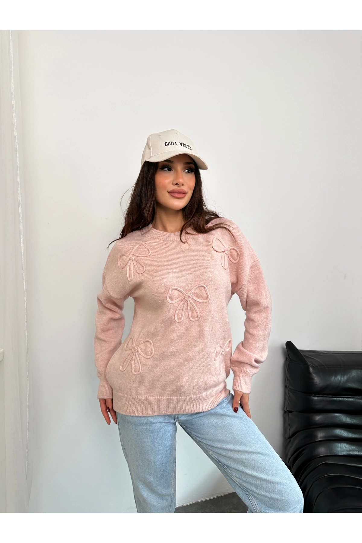 Fiyonk Süzeneli Kadın Triko Kazak - Pudra