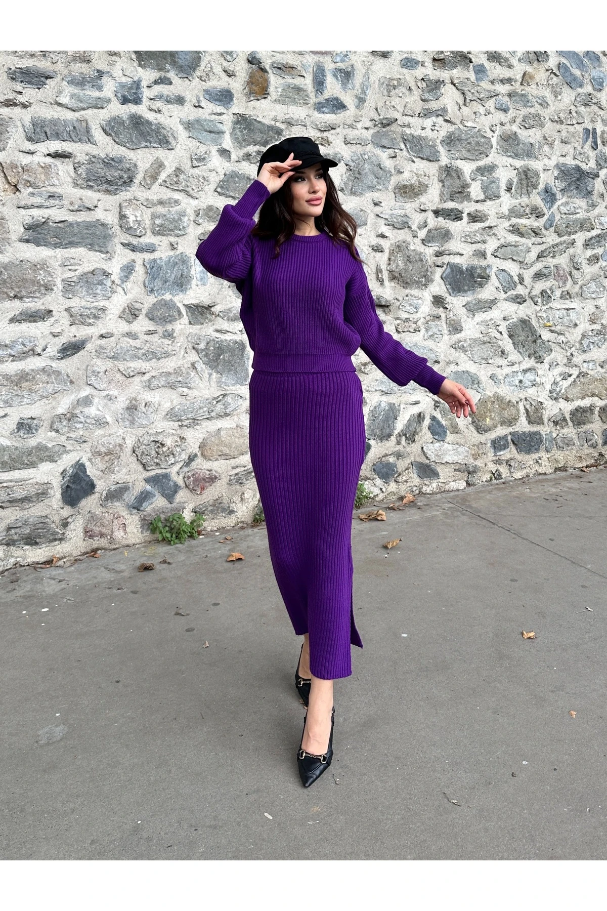 Selanik Örgü İkili Takım - Mor