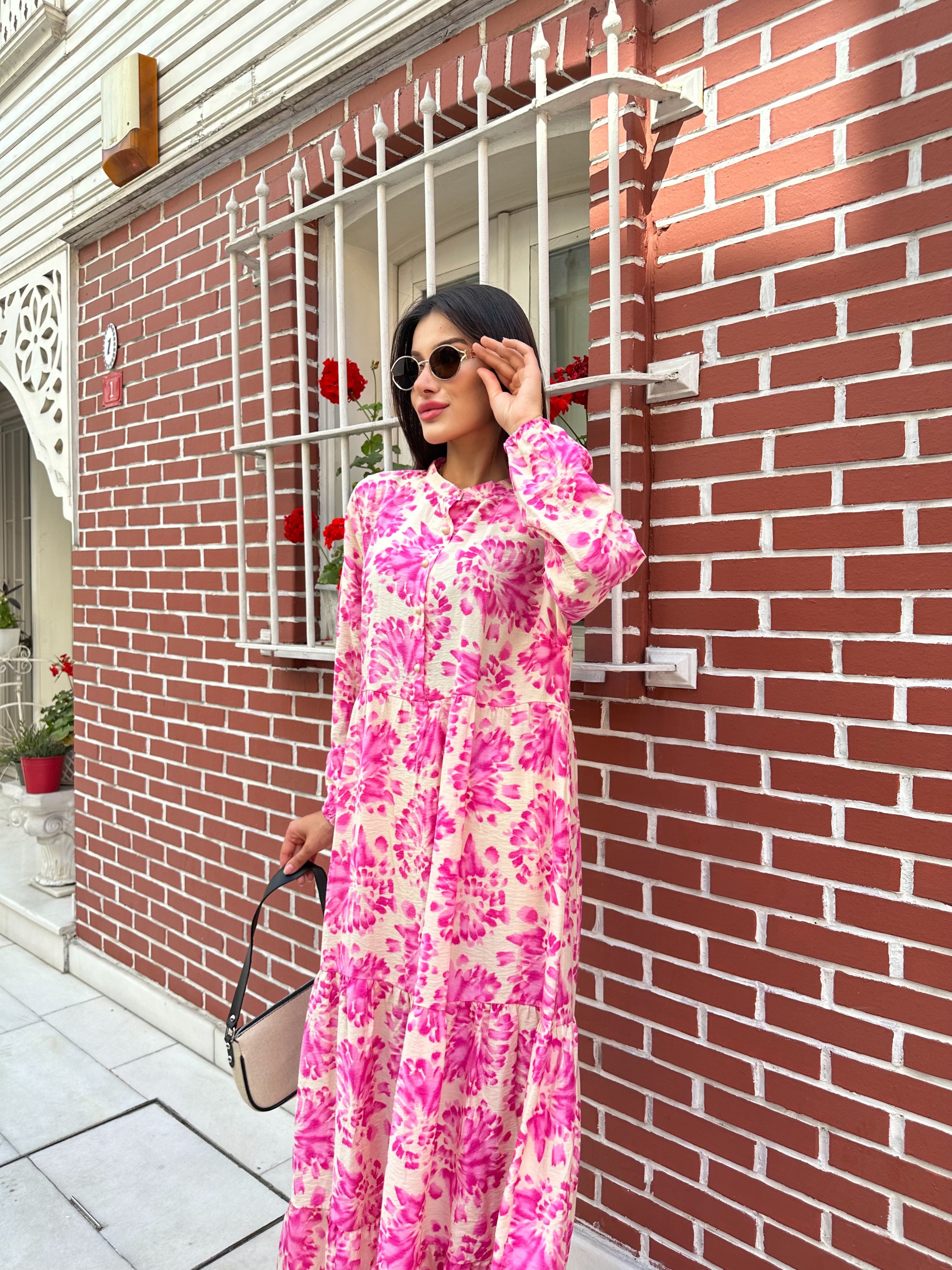 Modal Kumaş Yazlık Elbise - Pembe
