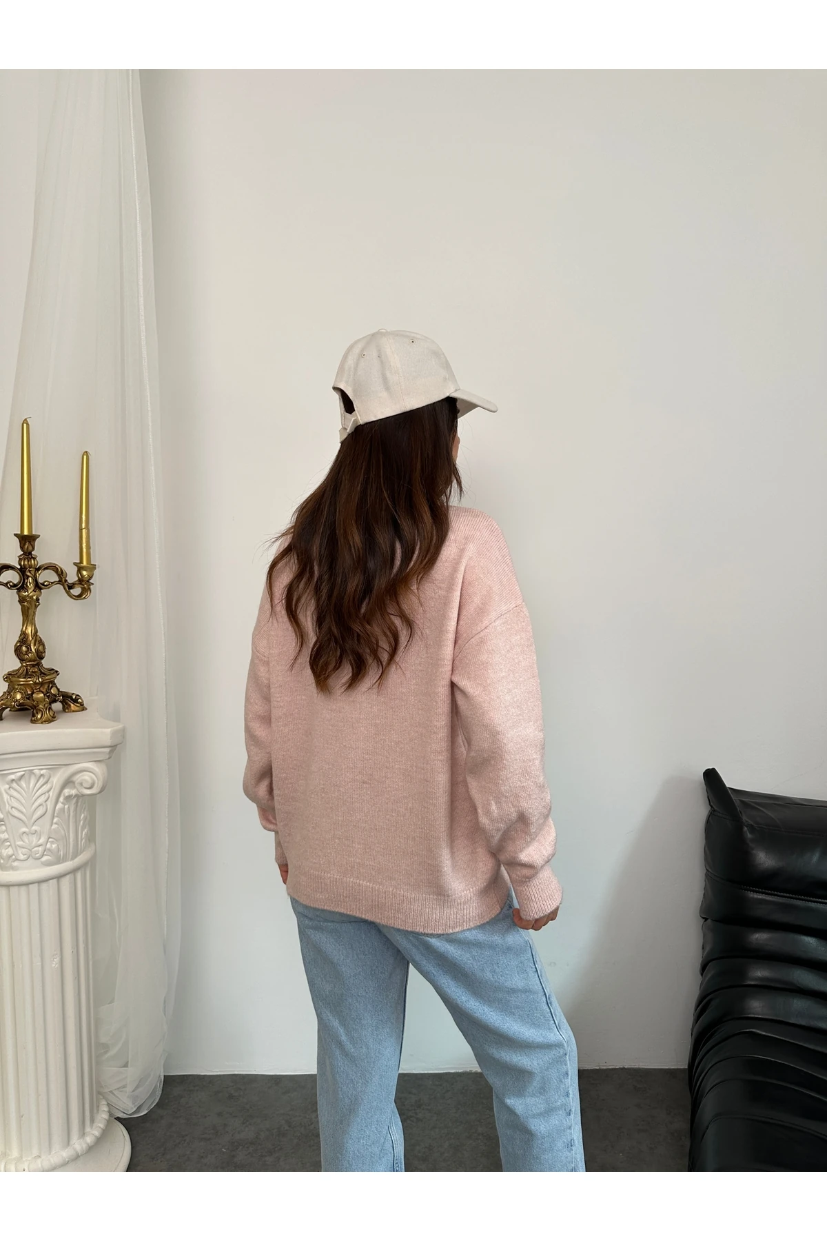 Fiyonk Süzeneli Kadın Triko Kazak - Pudra