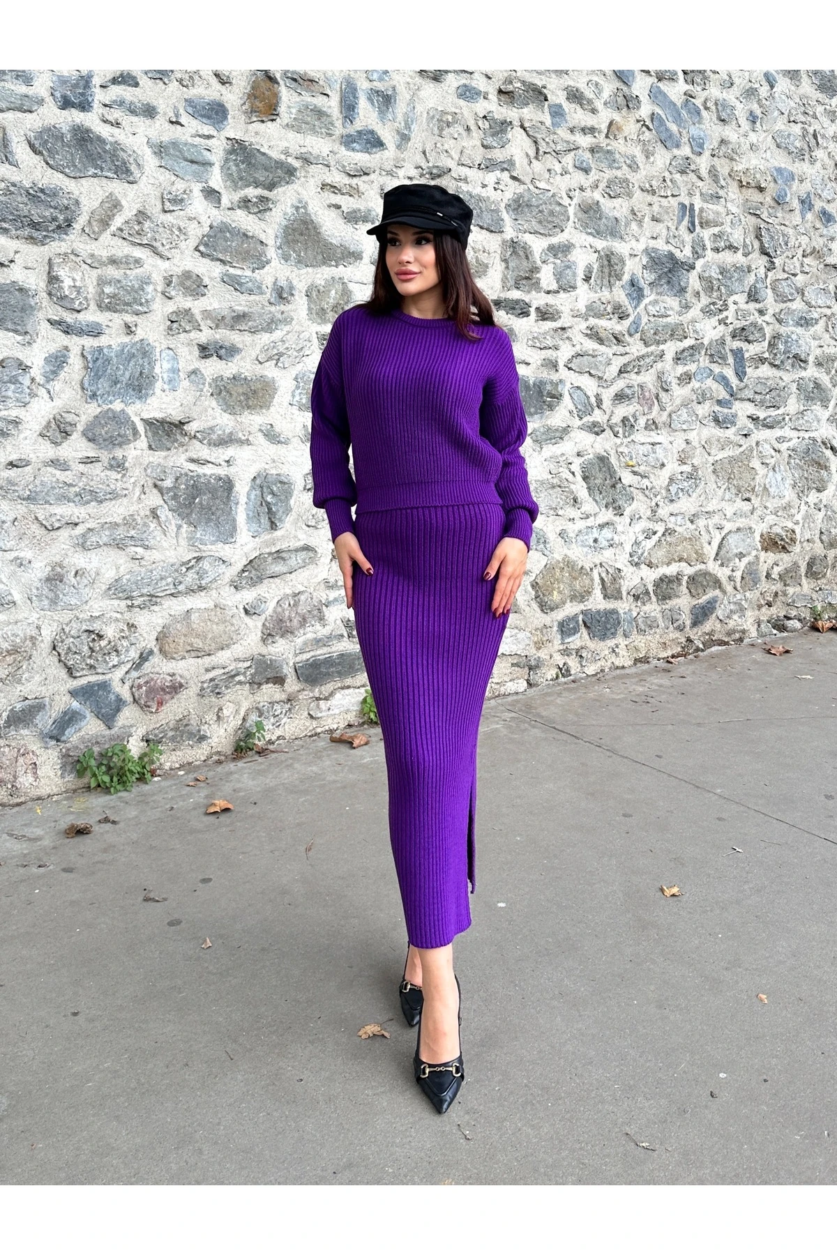 Selanik Örgü İkili Takım - Mor