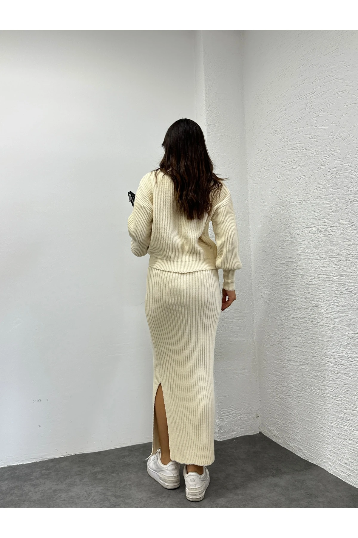 Selanik Örgü İkili Takım - Krem