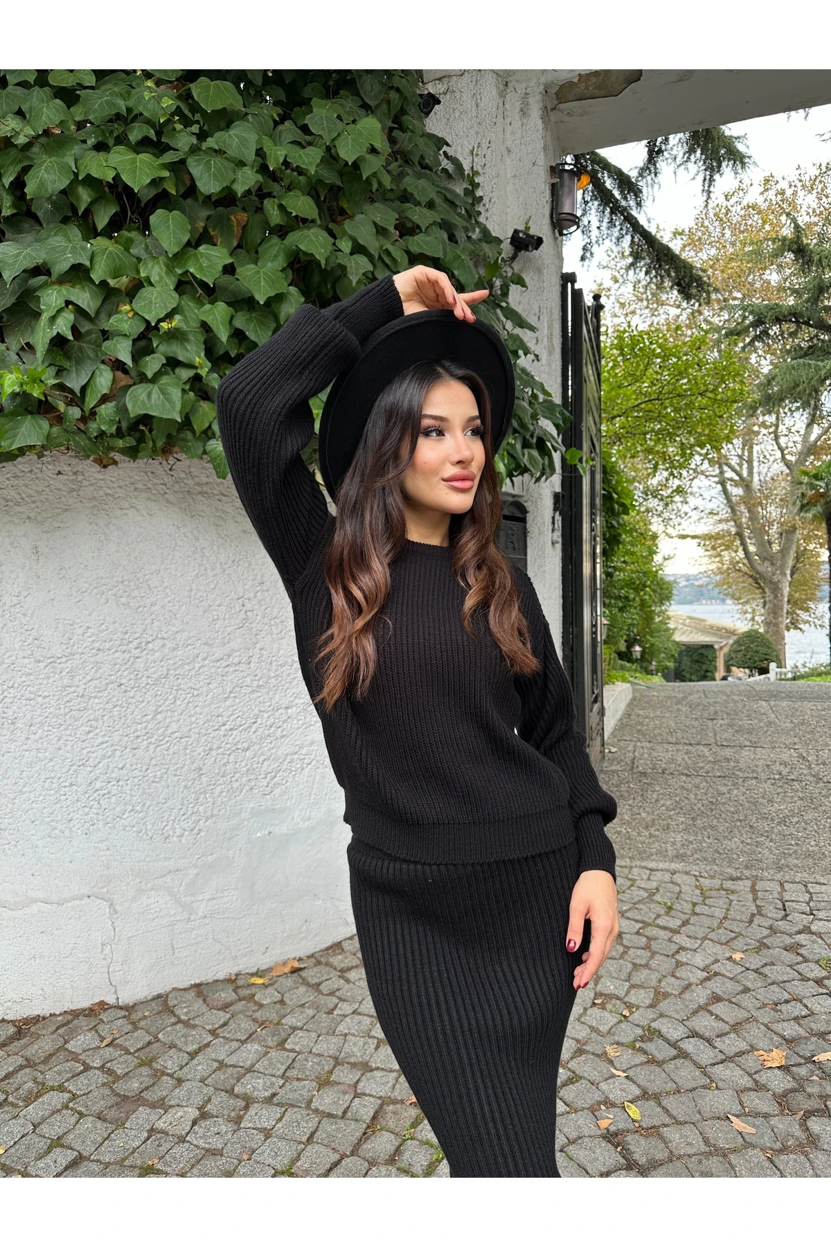 Selanik Örgü İkili Takım - Siyah