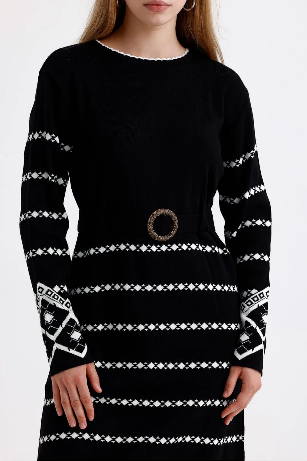 Çizgi Desen Triko Elbise