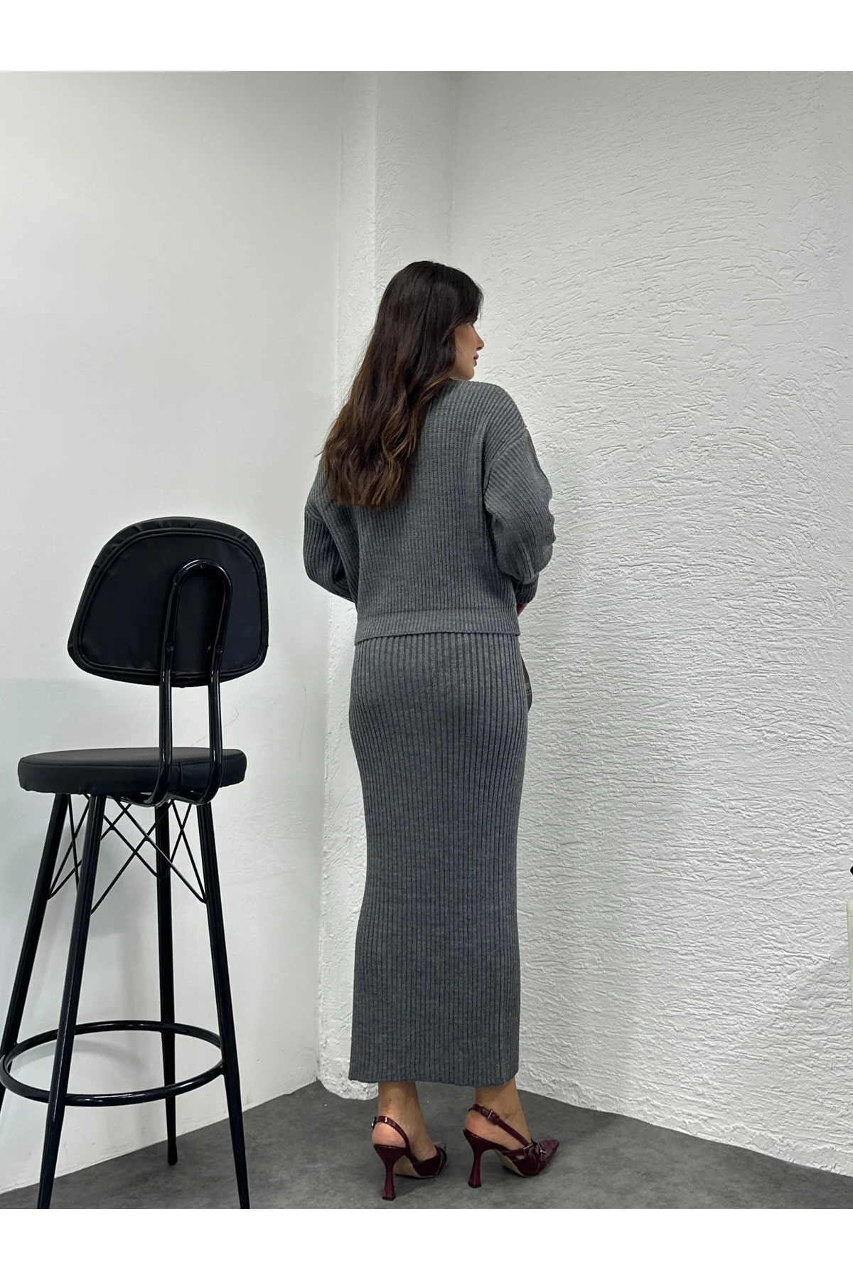 Selanik Örgü İkili Takım - Antrasit