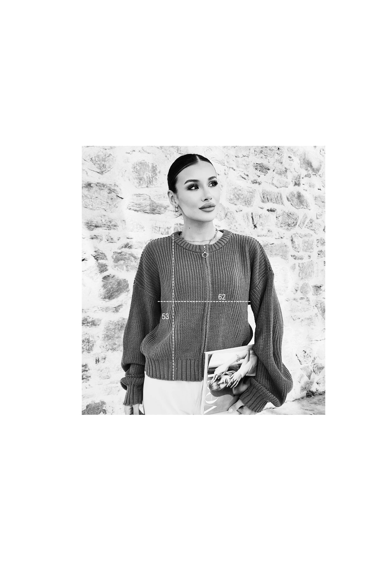 Kadın Fermuarlı Triko Hırka - yosun yeşili