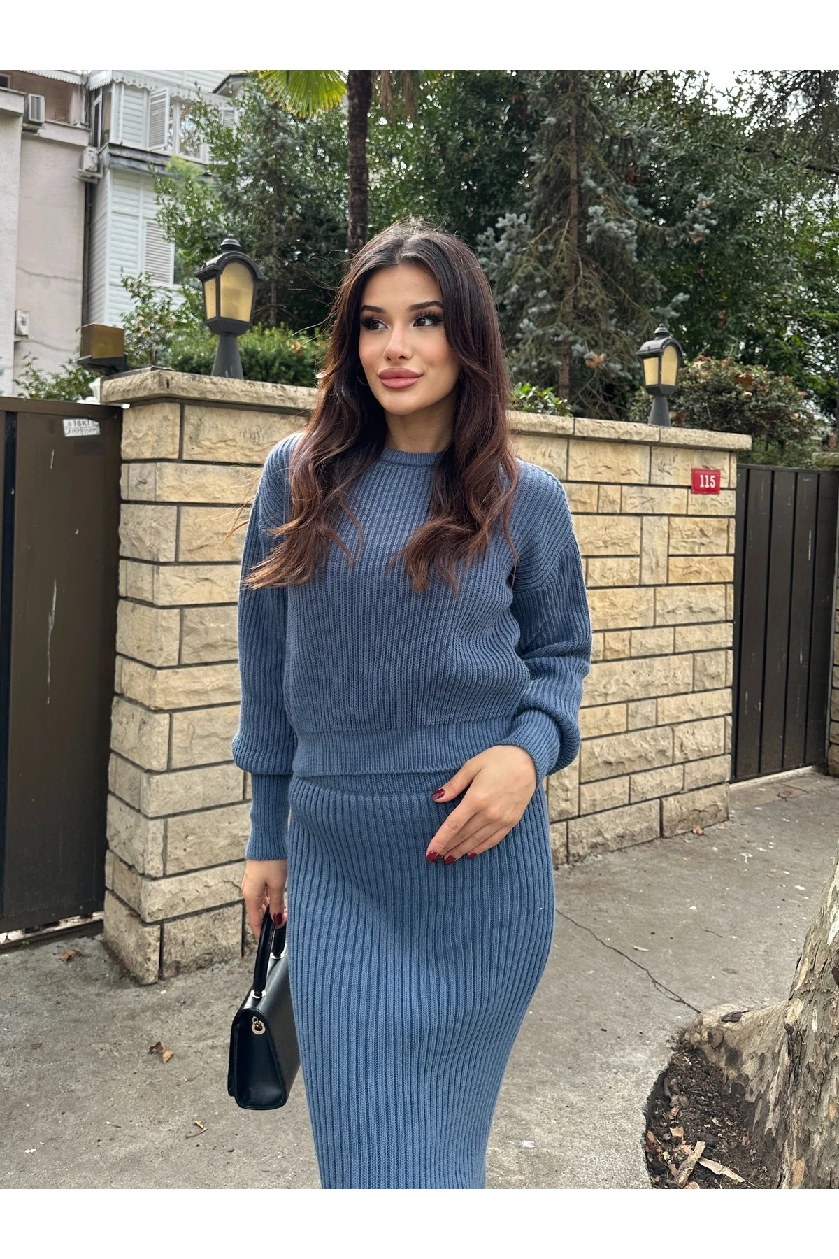 Selanik Örgü İkili Takım - i̇ndigo mavisi