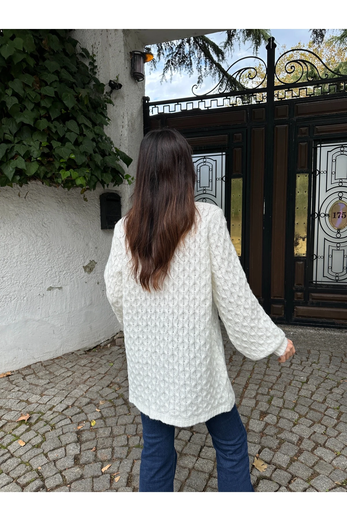 Bisiklet Yaka Dokulu Triko Tunik - Beyaz