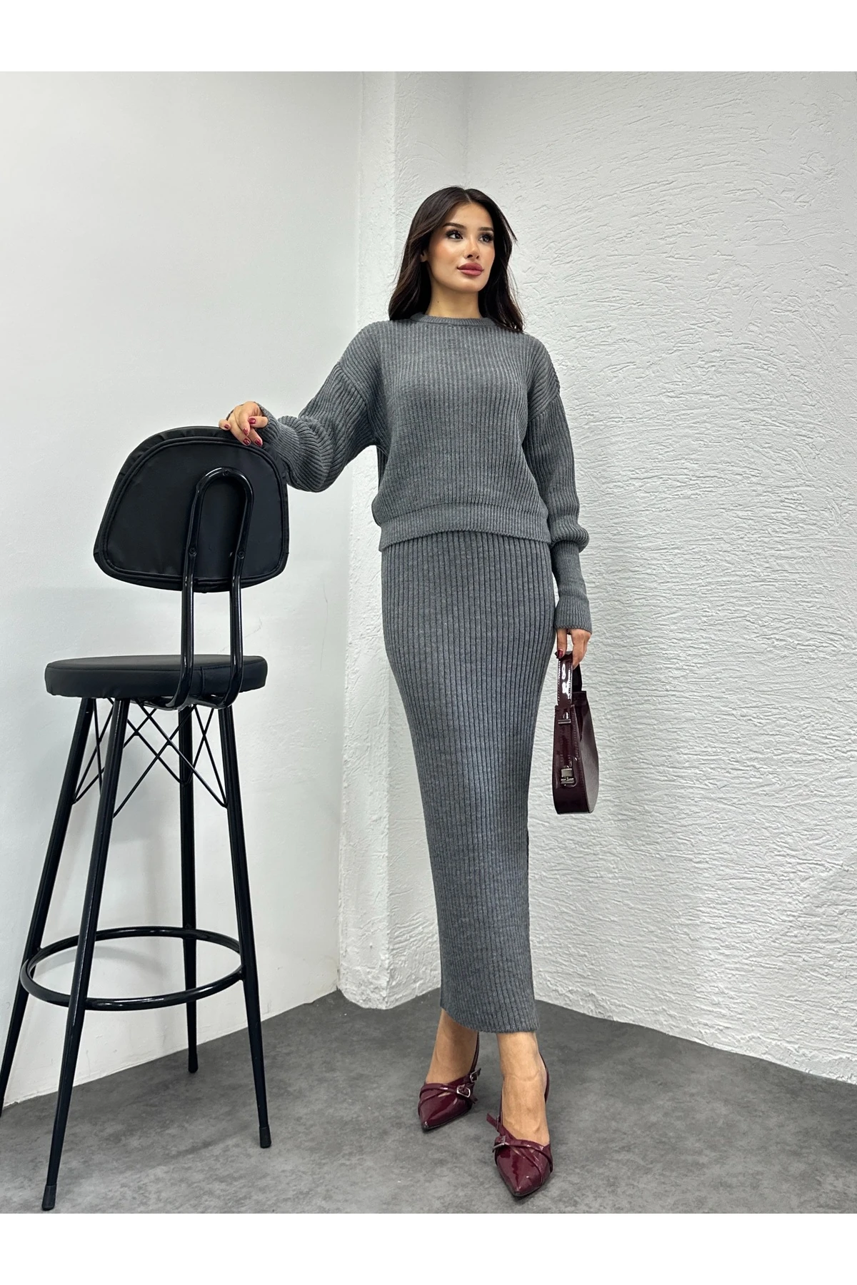 Selanik Örgü İkili Takım - Antrasit