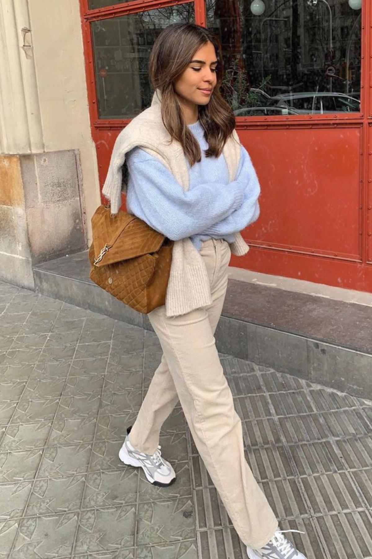 Antrasit Bisiklet Yaka Oversize Triko Kazak - Mavi