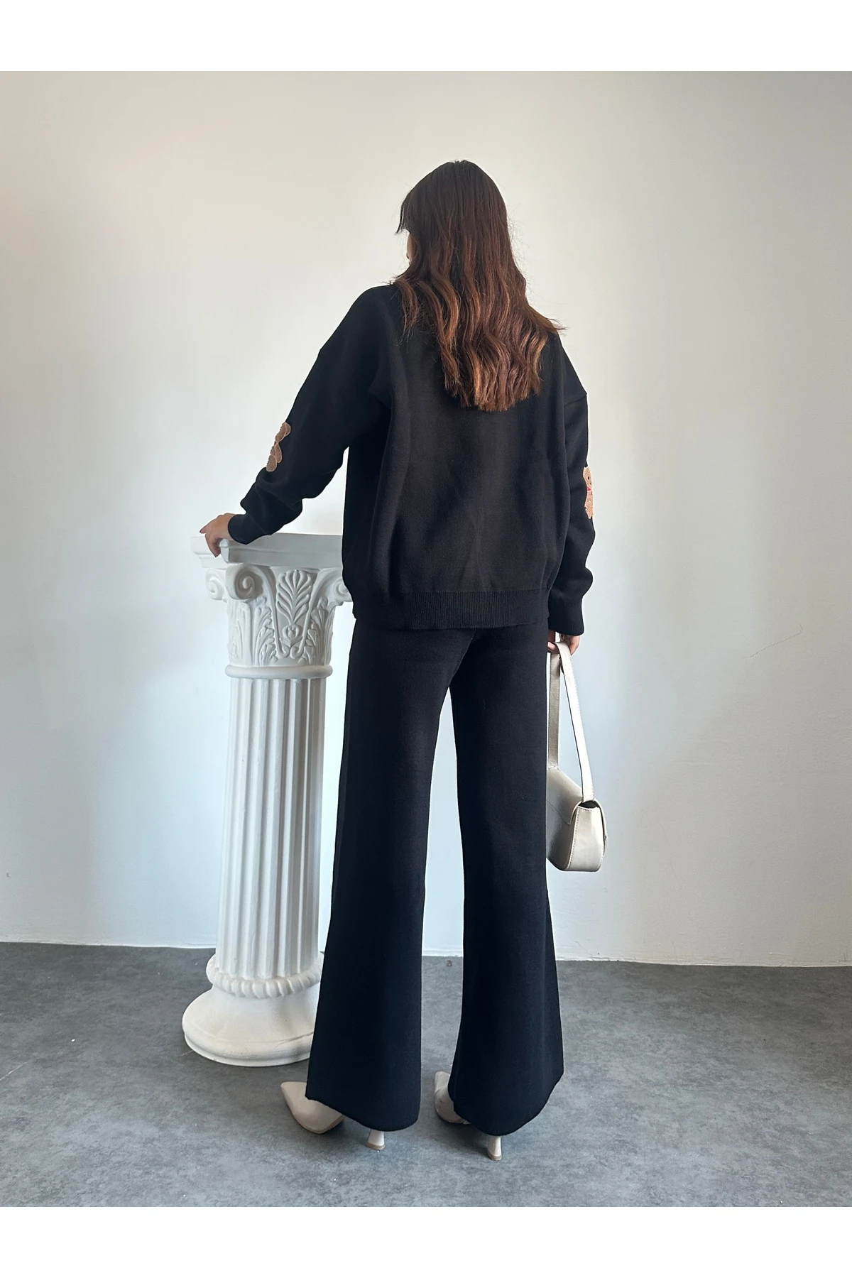 Ayıcıklı Triko Takım - Siyah