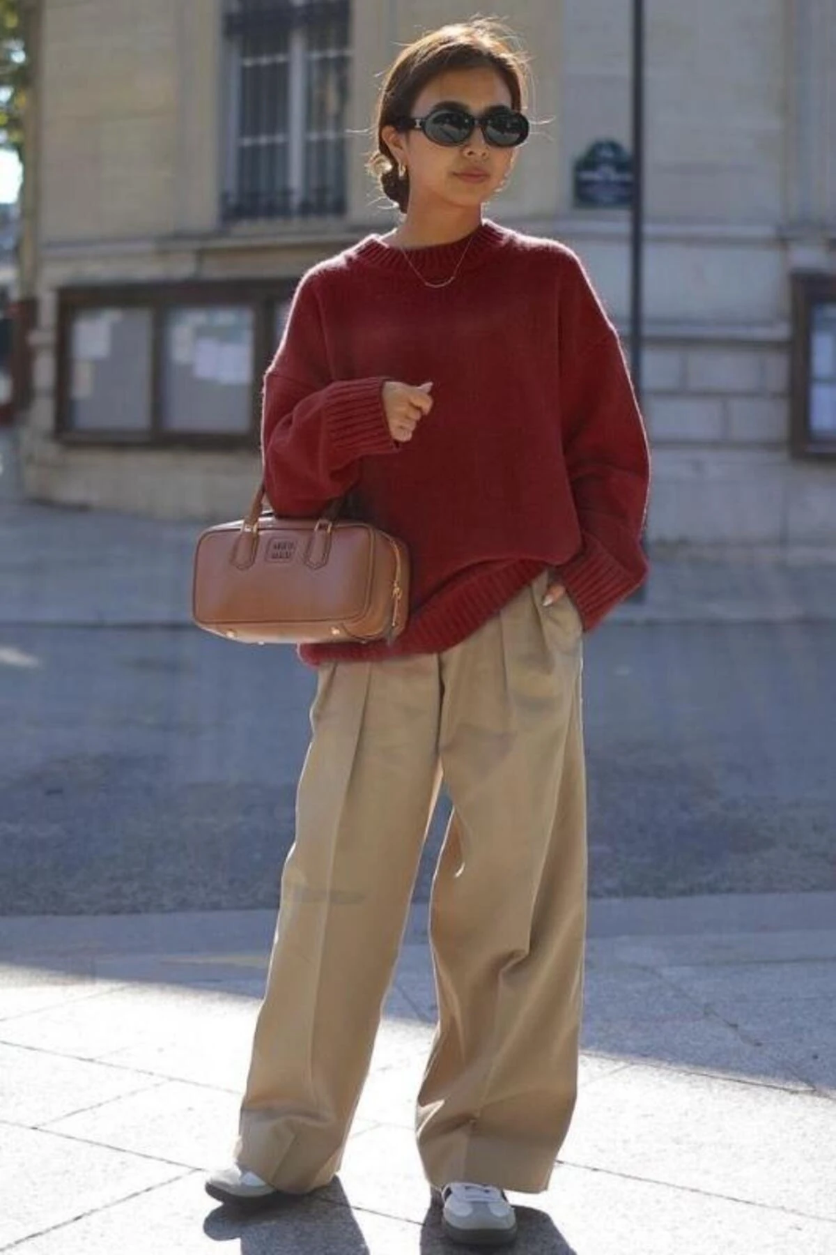 Antrasit Bisiklet Yaka Oversize Triko Kazak - Bordo