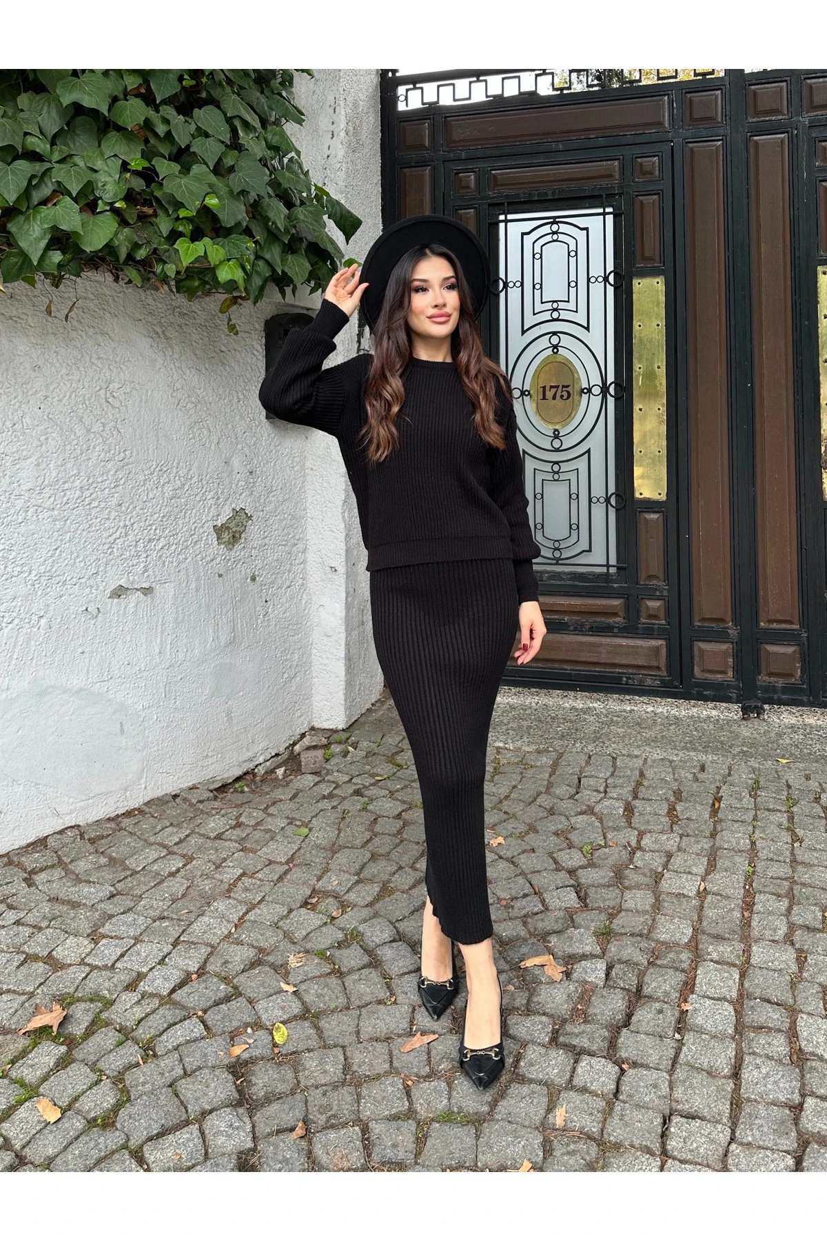 Selanik Örgü İkili Takım - Siyah