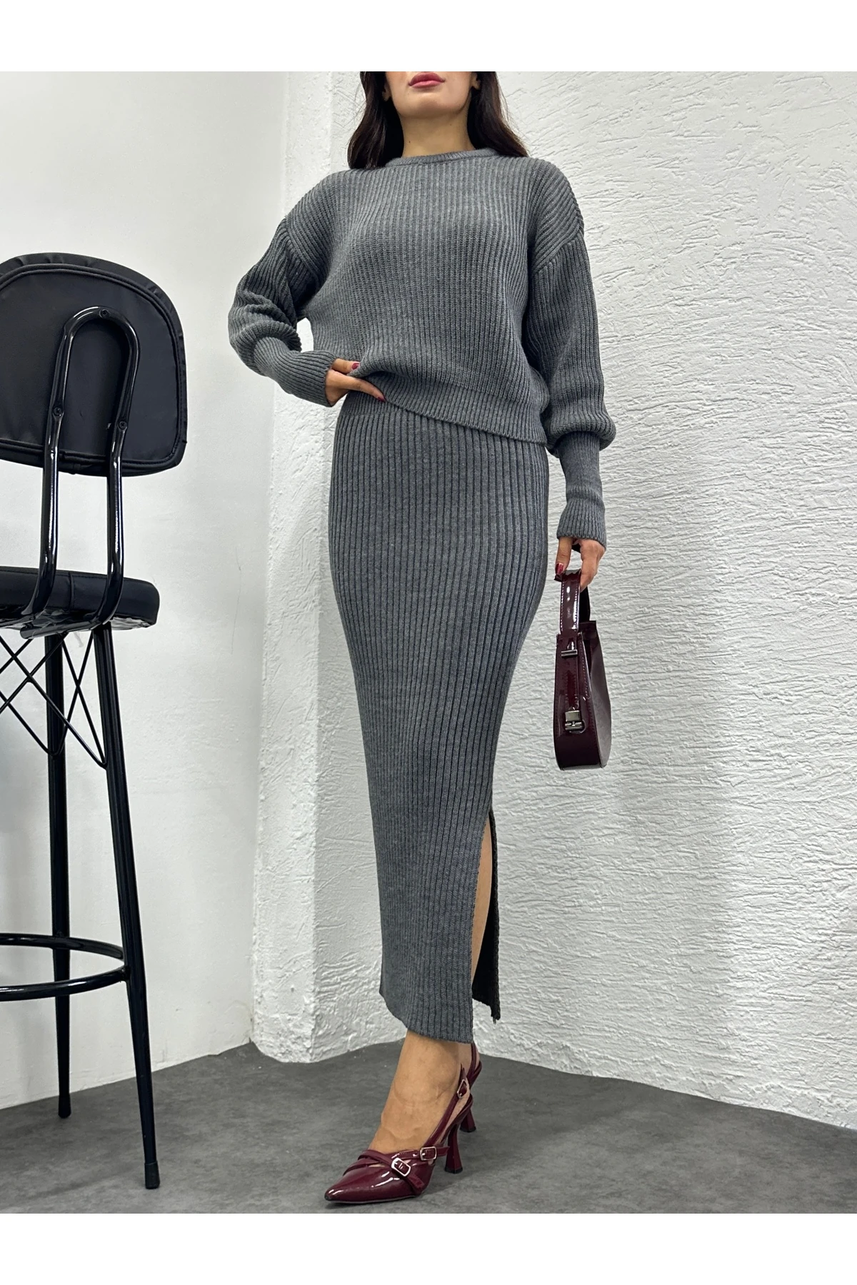 Selanik Örgü İkili Takım - Antrasit