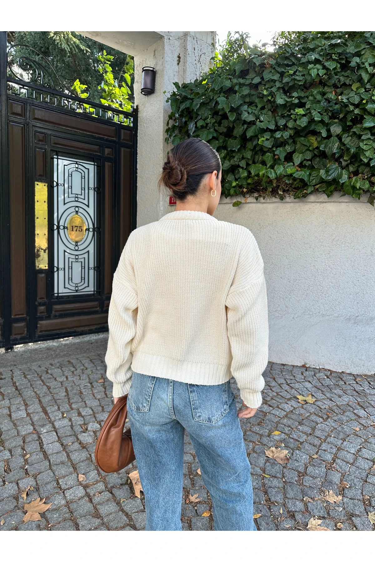 Kadın Fermuarlı Triko Hırka - Krem