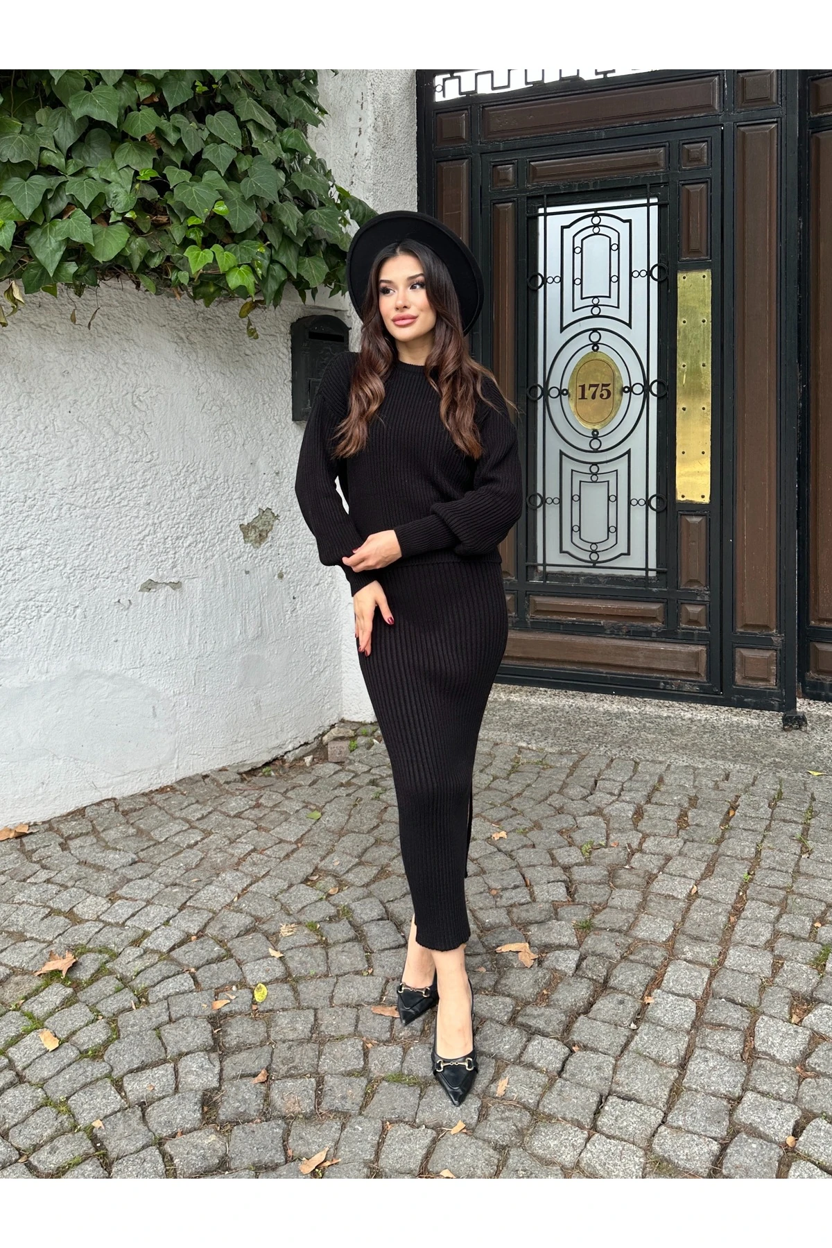 Selanik Örgü İkili Takım - Siyah