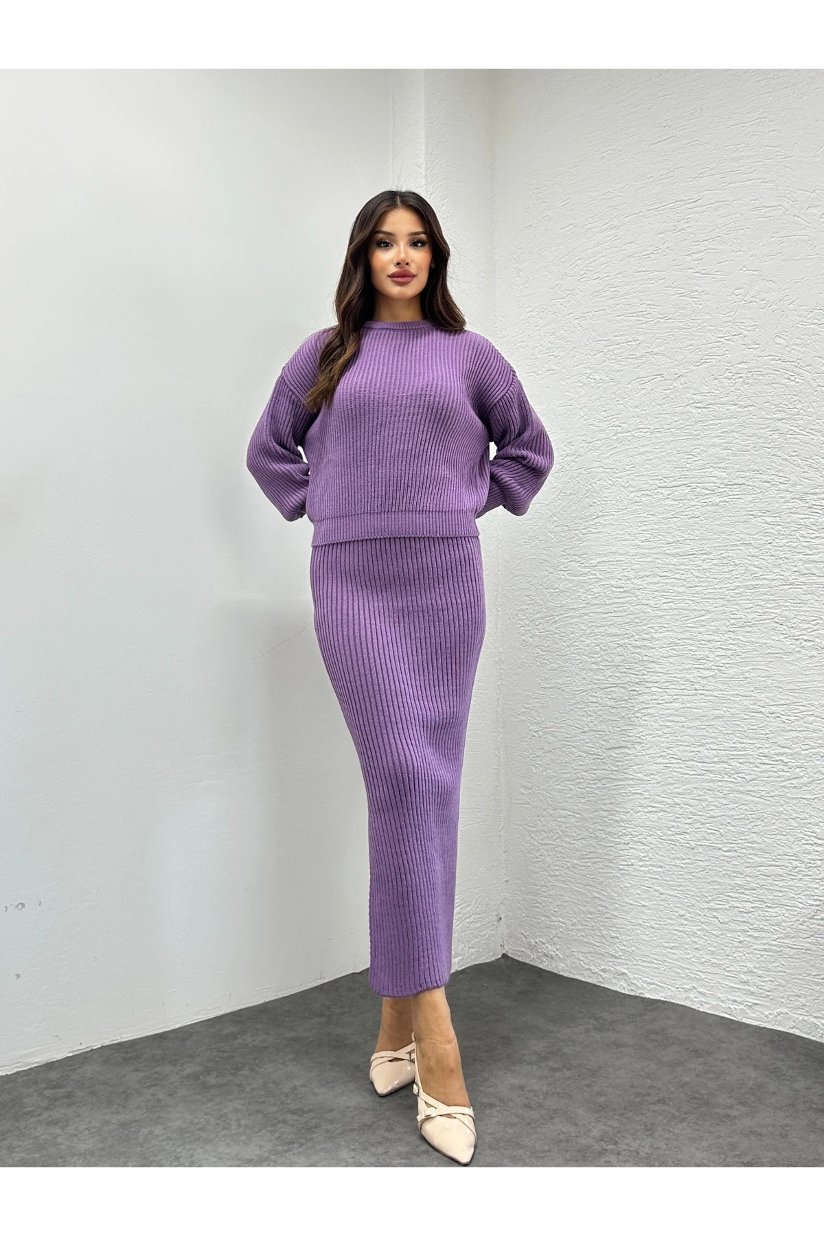 Selanik Örgü İkili Takım - Lila